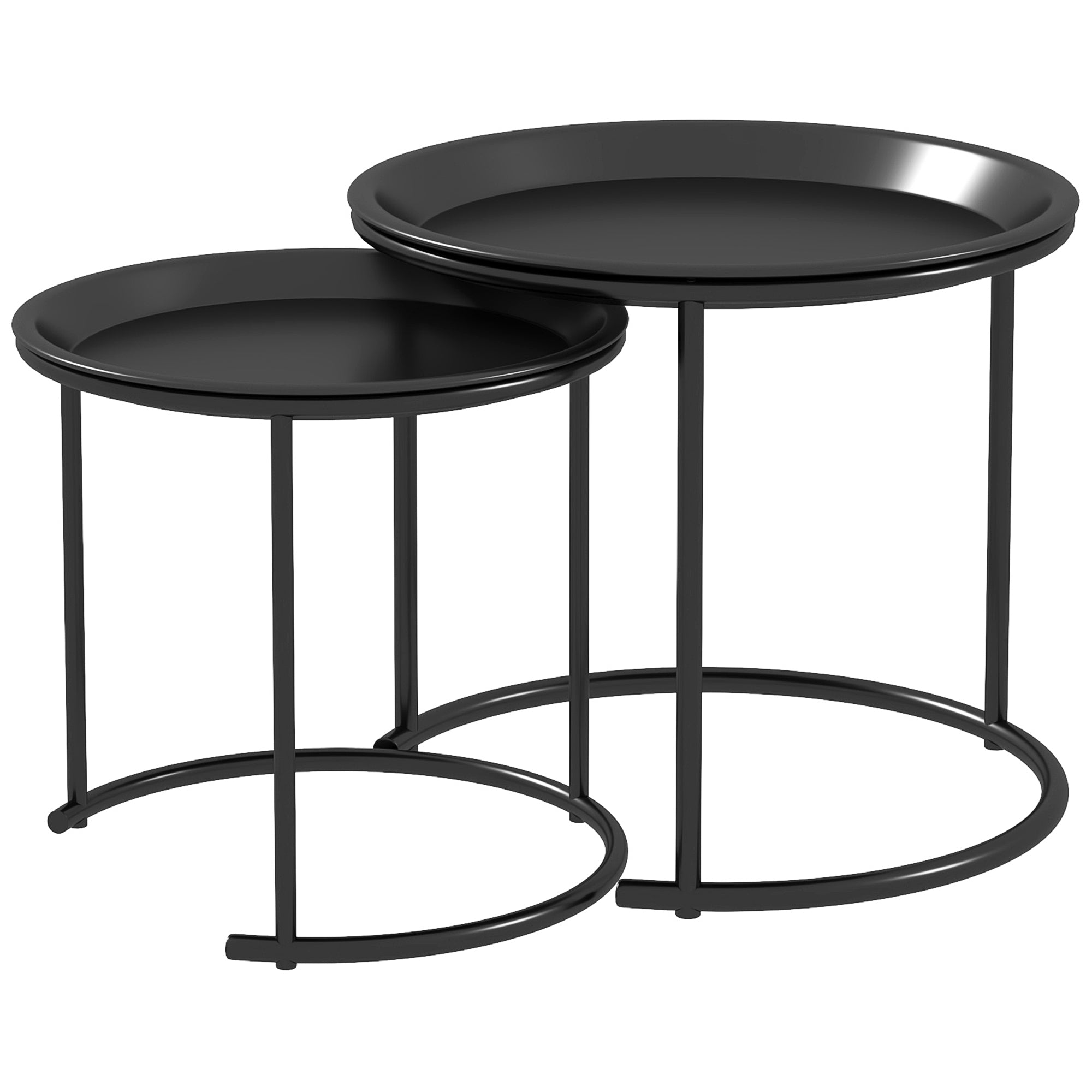 Round Coffee Table 2-Piece Set Stackable Living Room Table Side Table with Removable Tabletops Coffee Table Nesting Table with Metal Frame for Living Room Black