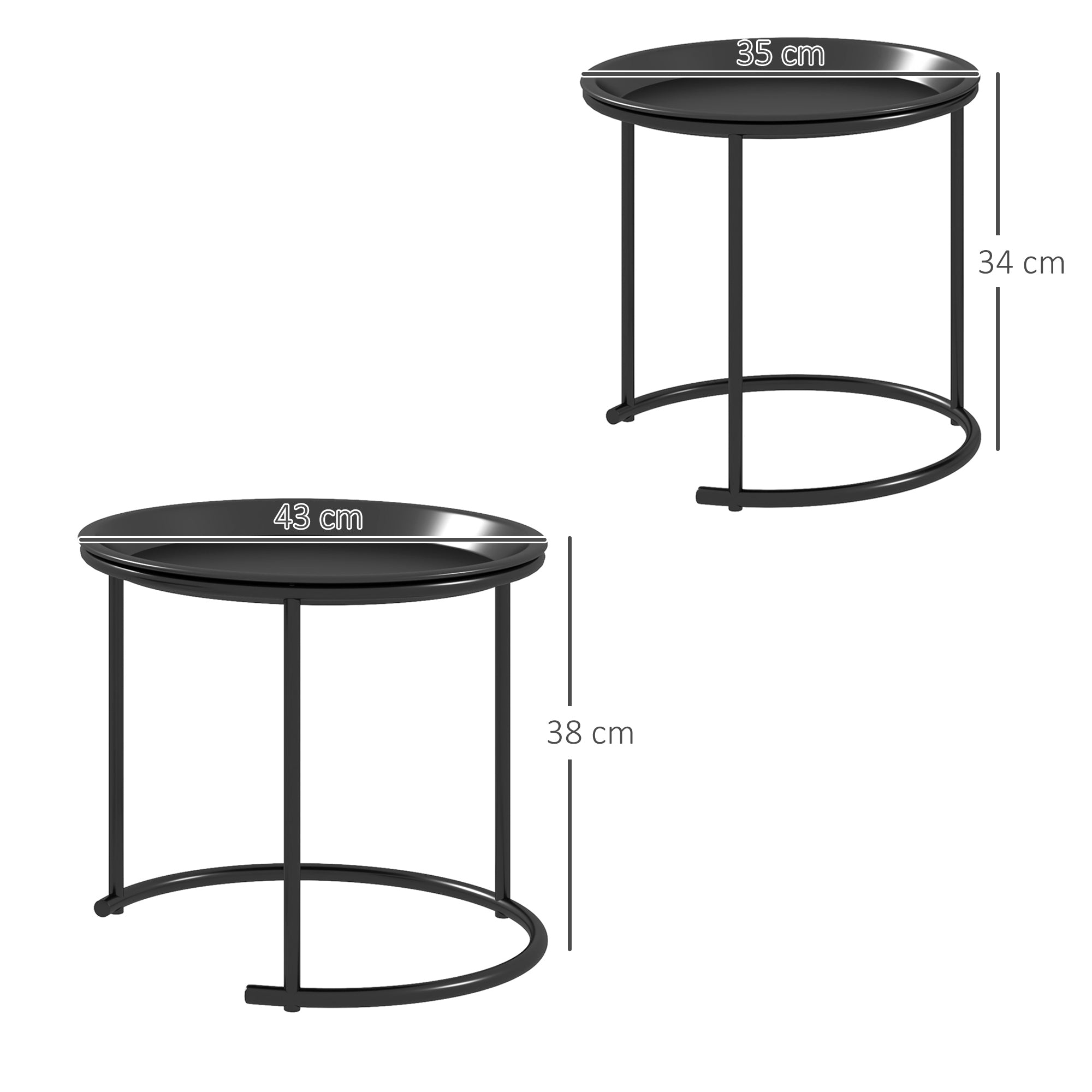Round Coffee Table 2-Piece Set Stackable Living Room Table Side Table with Removable Tabletops Coffee Table Nesting Table with Metal Frame for Living Room Black