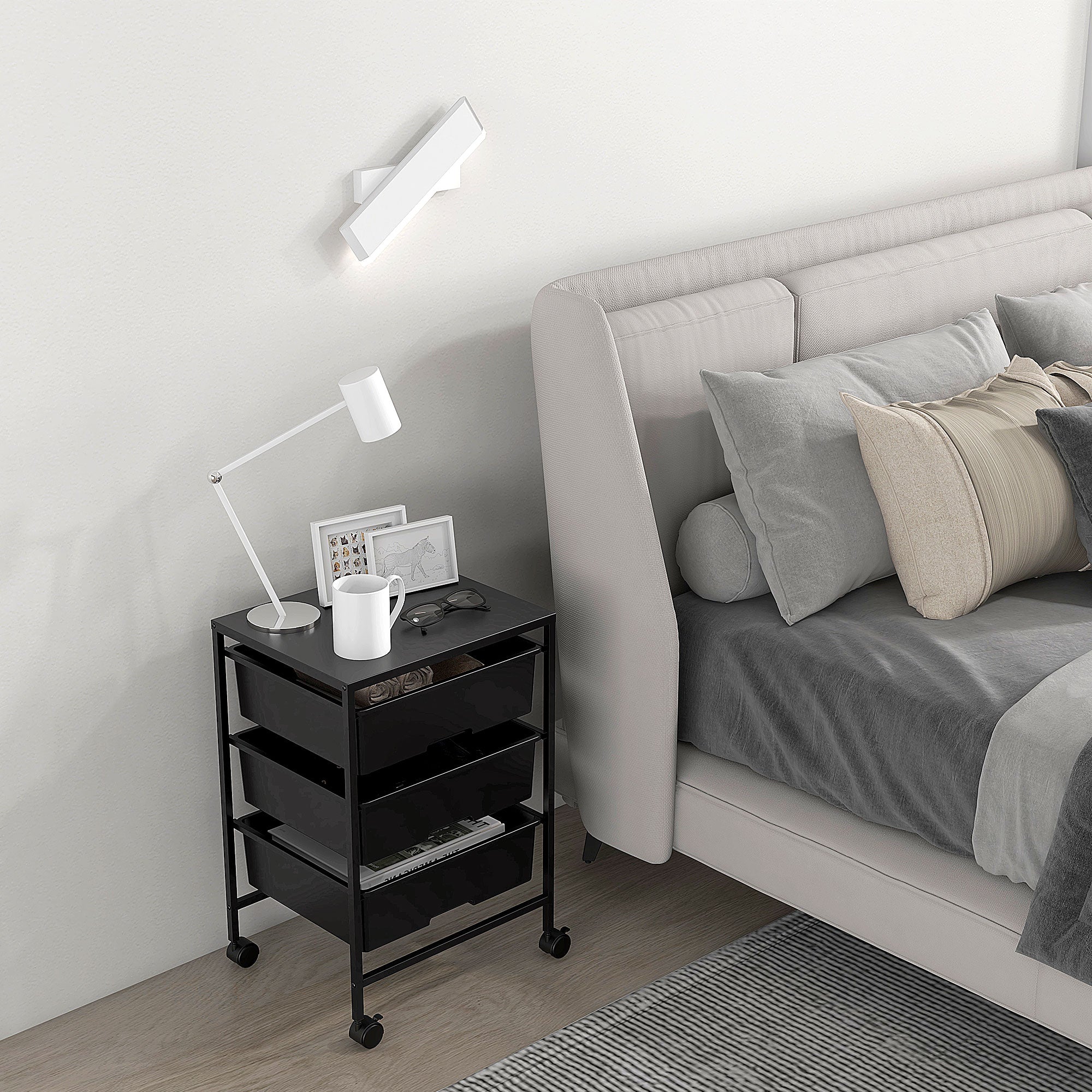 Serving Cart with 3 Levels Kitchen Trolley with Handle and Wheels Utility Cart with 3 Spacious Baskets Kitchen Shelf Kitchen Trolley for Kitchen Office Bathroom, Black