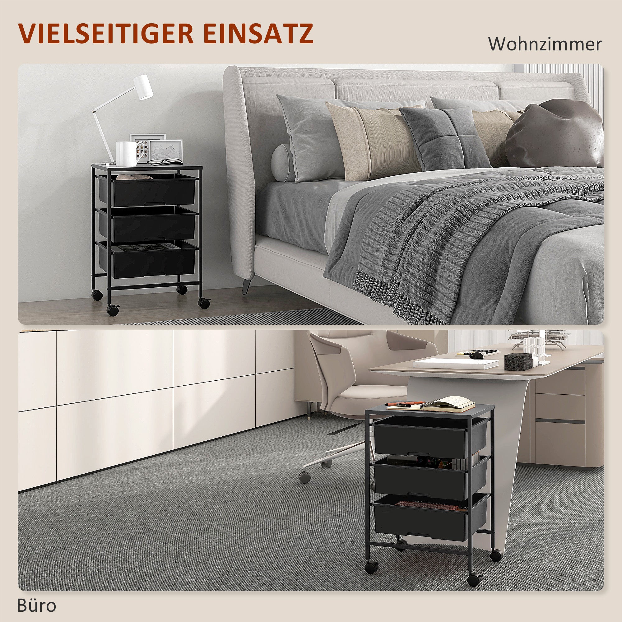 Serving Cart with 3 Levels Kitchen Trolley with Handle and Wheels Utility Cart with 3 Spacious Baskets Kitchen Shelf Kitchen Trolley for Kitchen Office Bathroom, Black