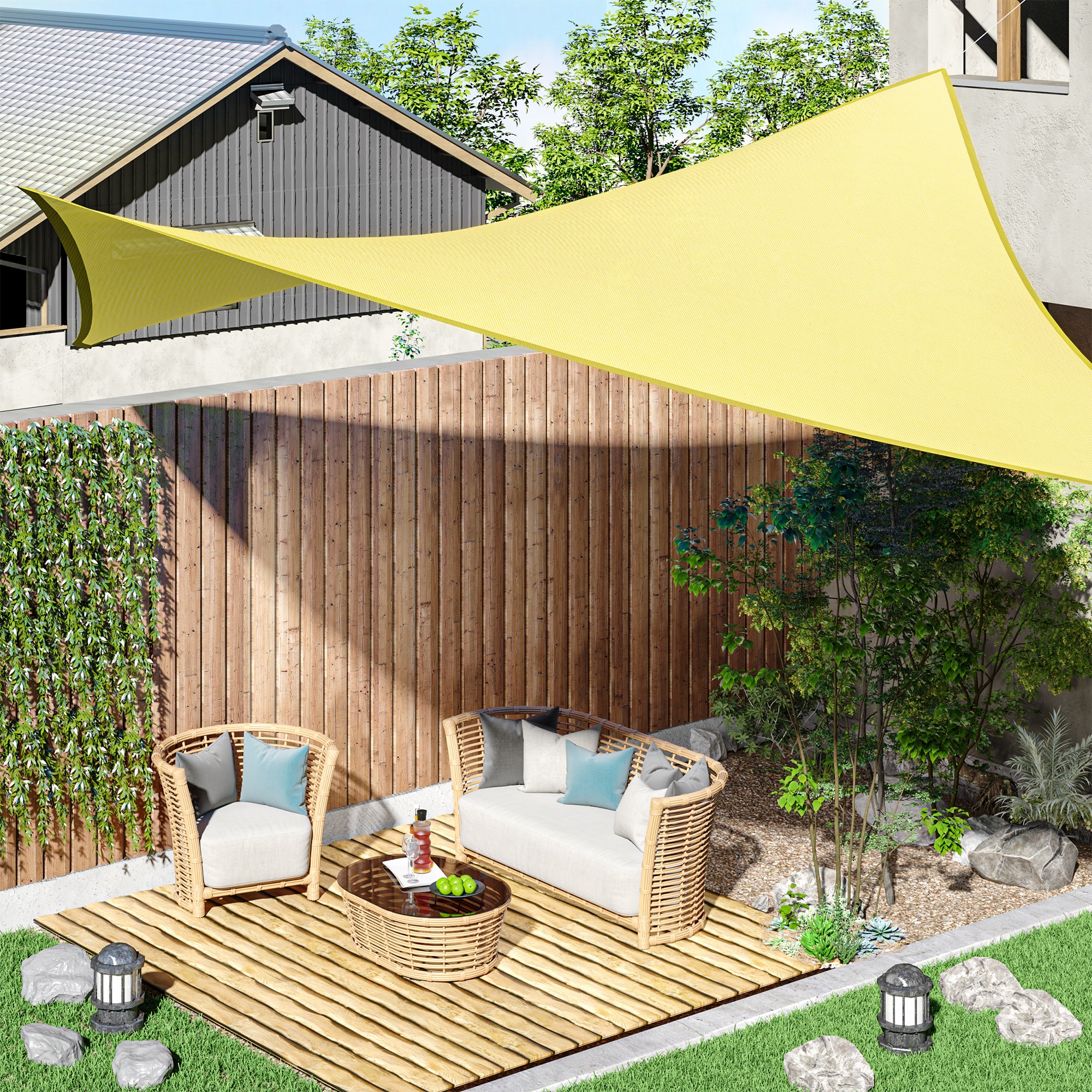 Rectangle Sail Shade 3x4m Sun Shade Sail for Terrace Garden Camping Water Resistant UV Protection Polyester Sand Color