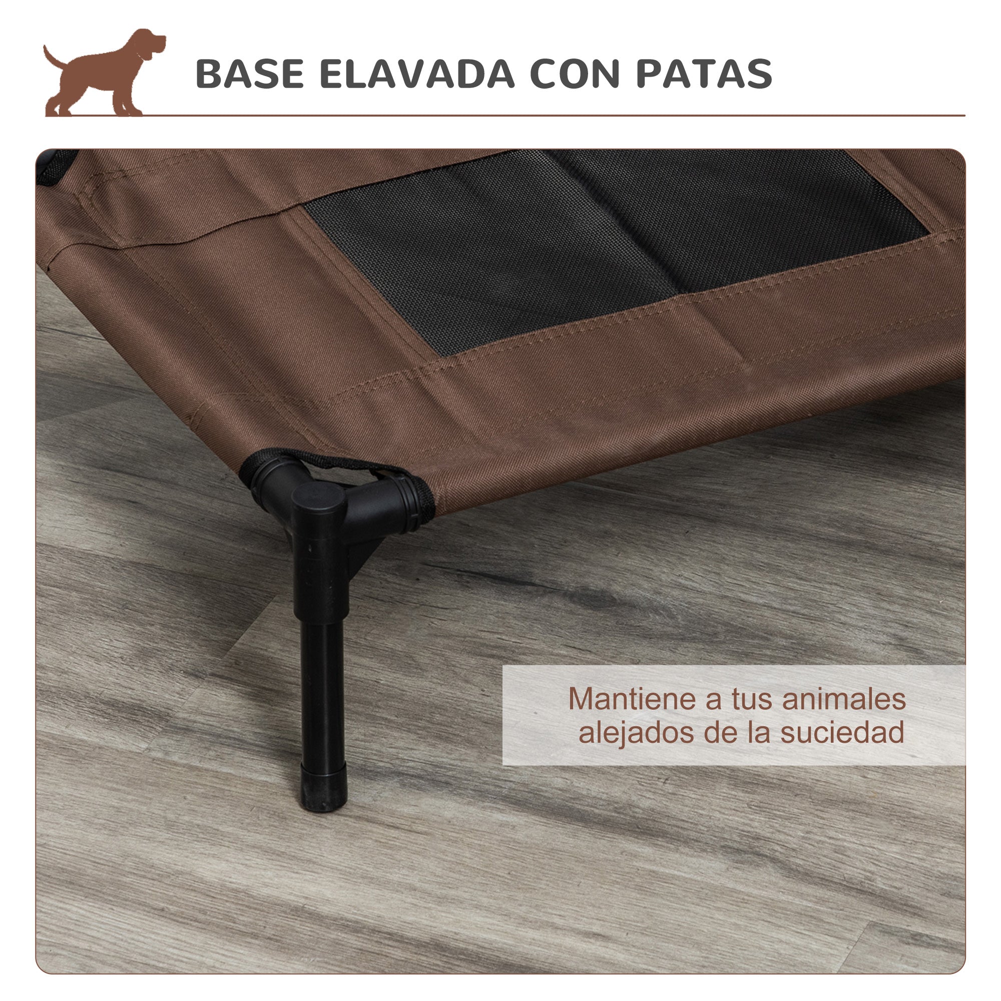 Portable Elevated Bed for Dogs Cats with Breathable Mesh and Oxford Fabric for Indoor Outdoor 61x46x18 cm Brown