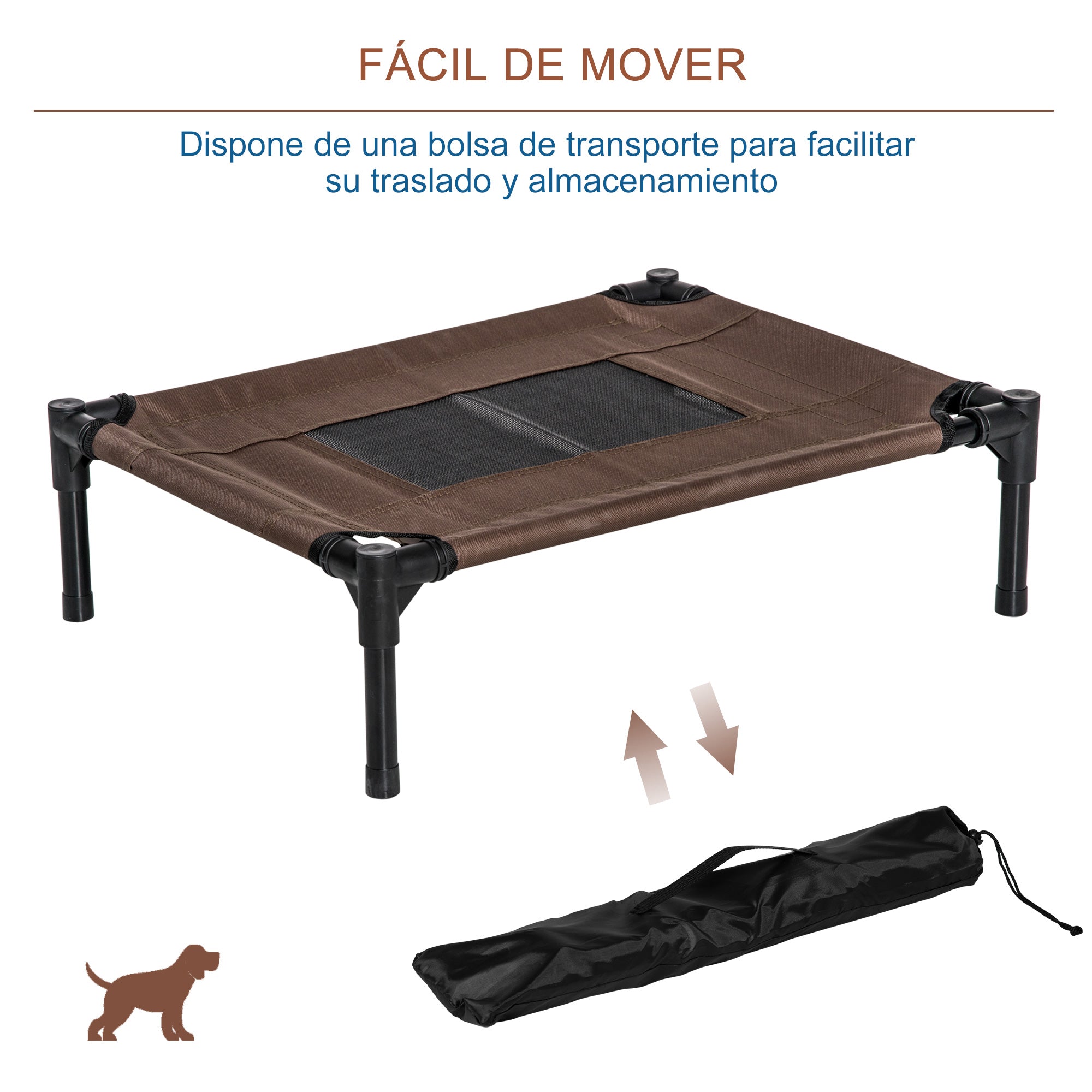 Portable Elevated Bed for Dogs Cats with Breathable Mesh and Oxford Fabric for Indoor Outdoor 61x46x18 cm Brown