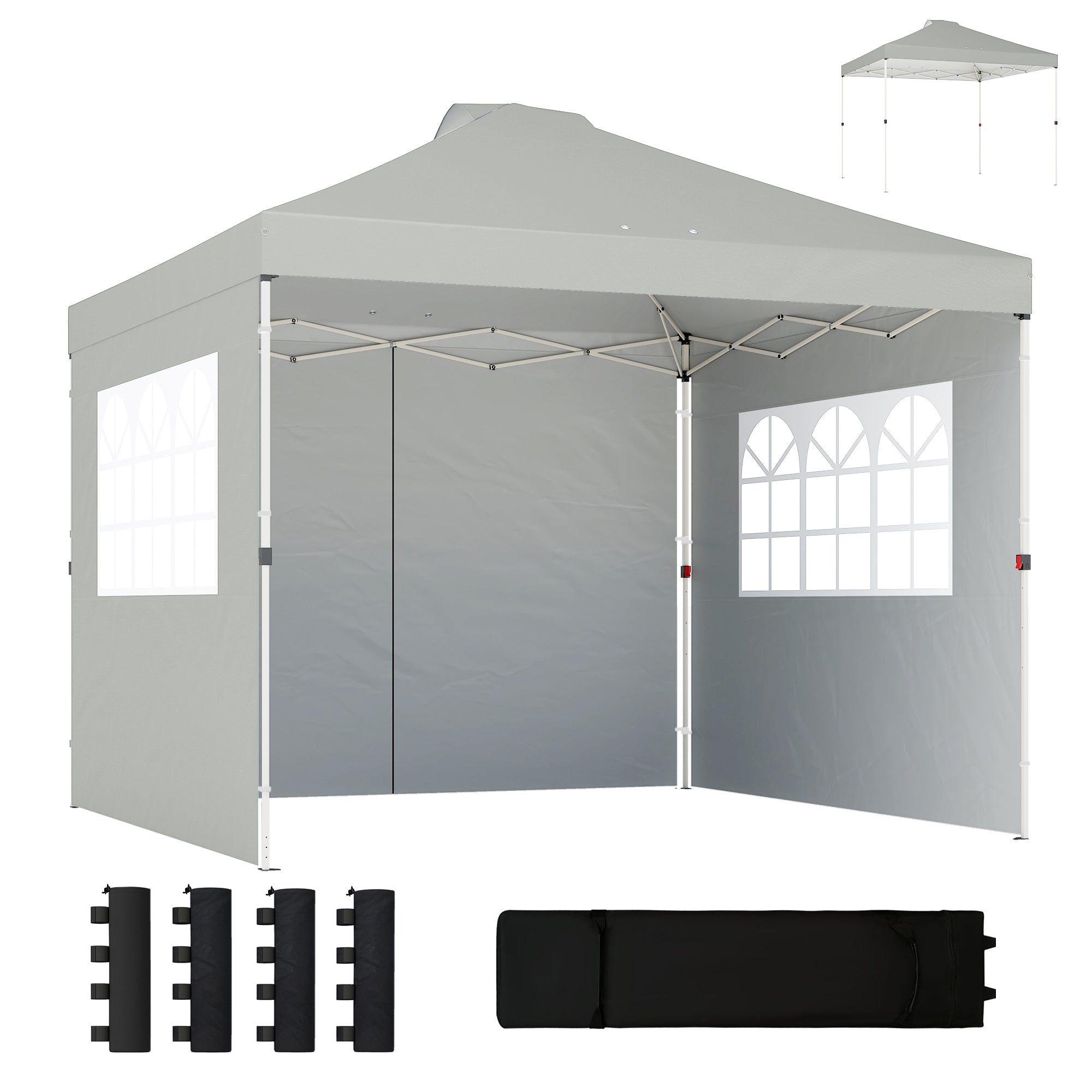 10'x10' Waterproof Height-Adjustable Pop-Up Canopy — 3 Sidewalls, Windows & Vents, UV50+, Folding Party Tent with Rolling Carry Bag, Light Gray