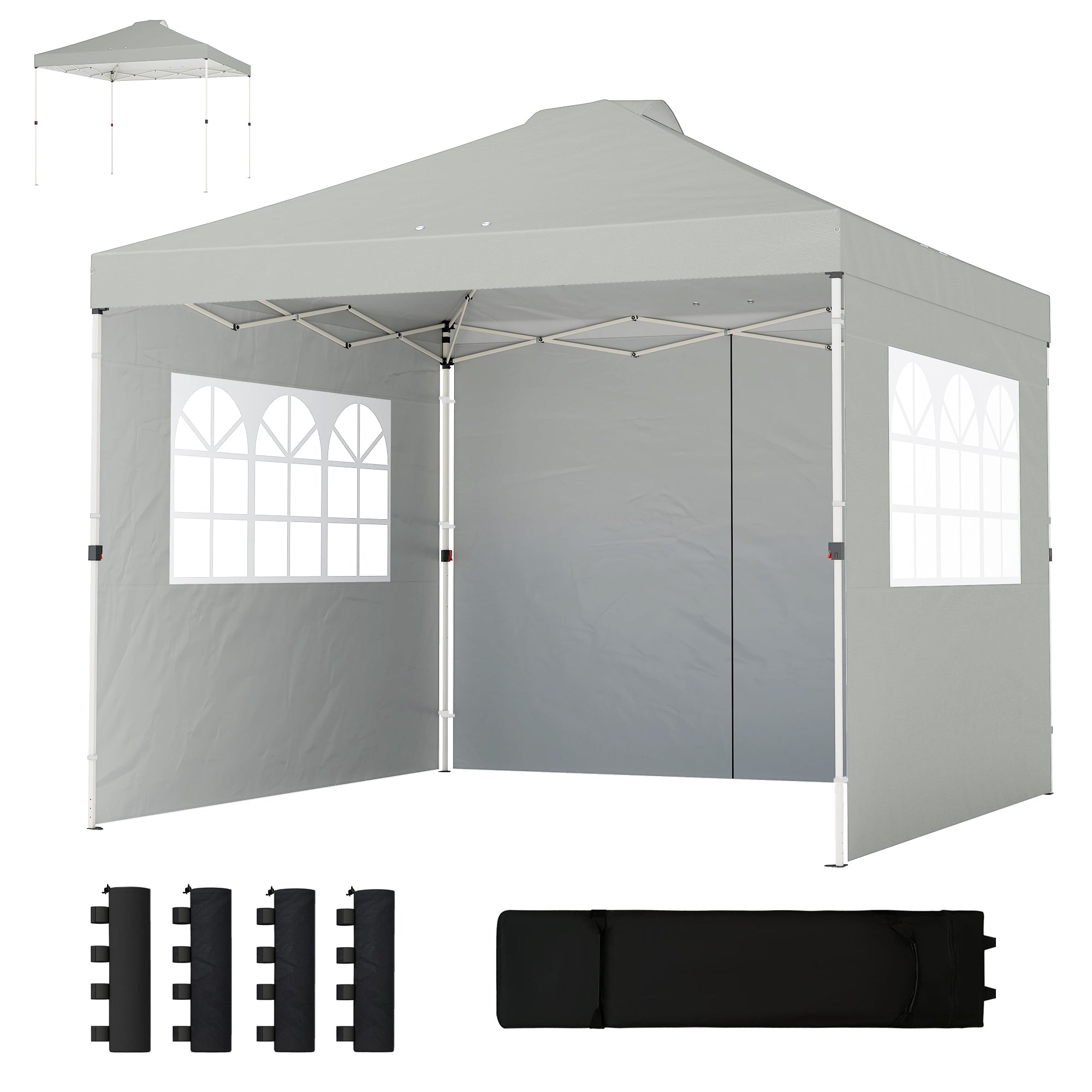 10'x10' Waterproof Height-Adjustable Pop-Up Canopy — 3 Sidewalls, Windows & Vents, UV50+, Folding Party Tent with Rolling Carry Bag, Light Gray