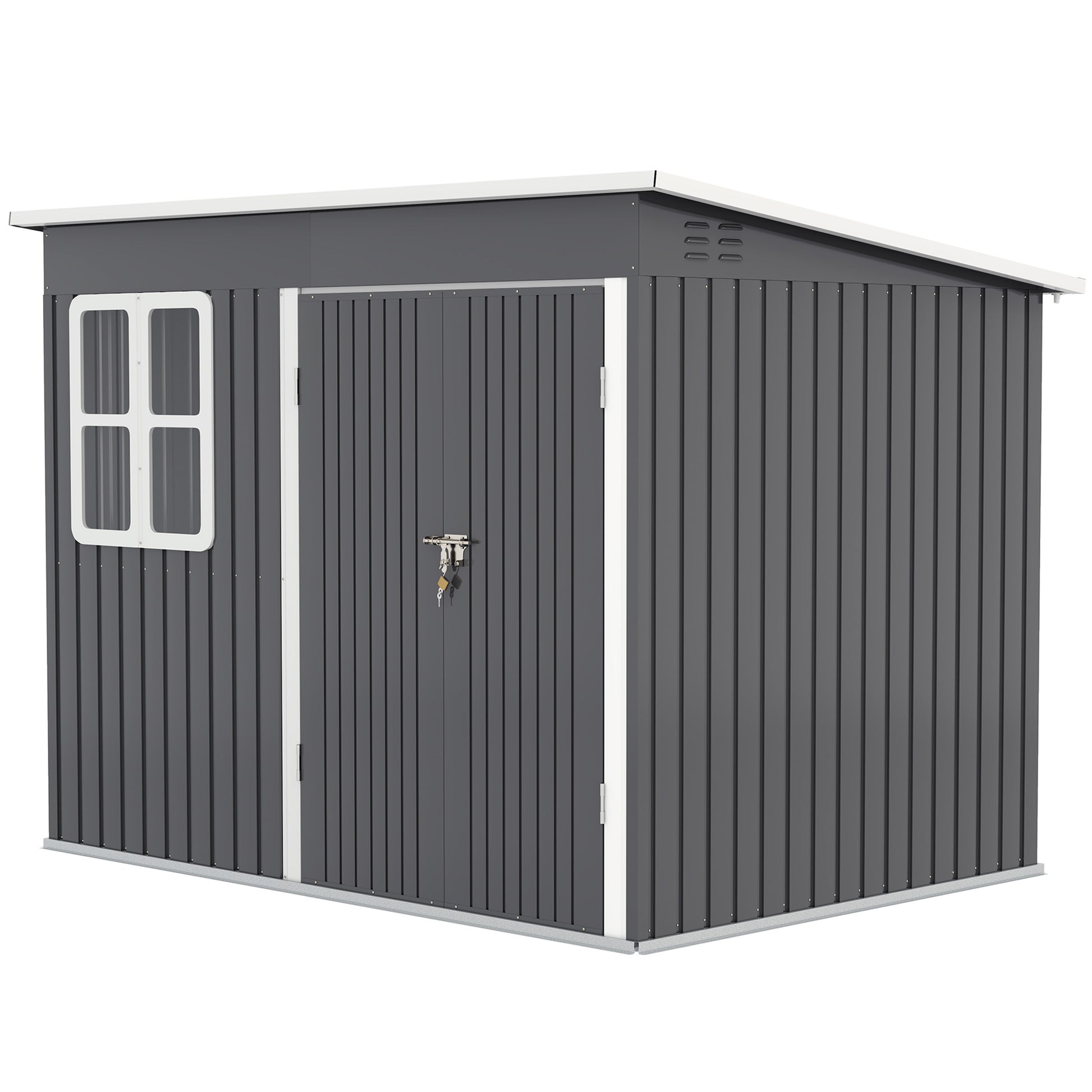Metal Tool Shed 4.13 m² 260 x 177 x 190 cm Storage Shed with Window Pent Roof Lockable Door Weatherproof Garden House Outdoor Garden Shed Cabinet for Backyard Exterior Dark Gray