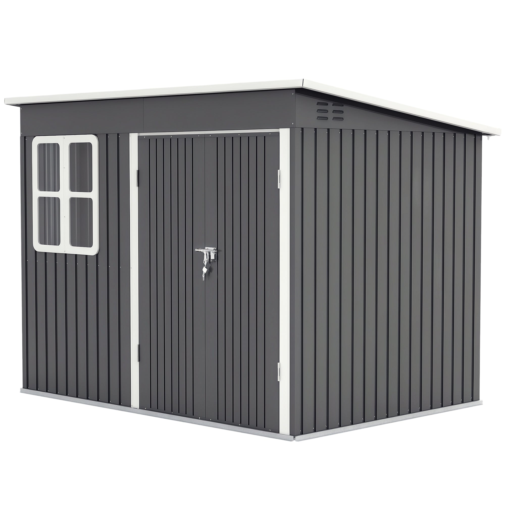 Metal Tool Shed 4.13 m² 260 x 177 x 190 cm Storage Shed with Window Pent Roof Lockable Door Weatherproof Garden House Outdoor Garden Shed Cabinet for Backyard Exterior Dark Gray