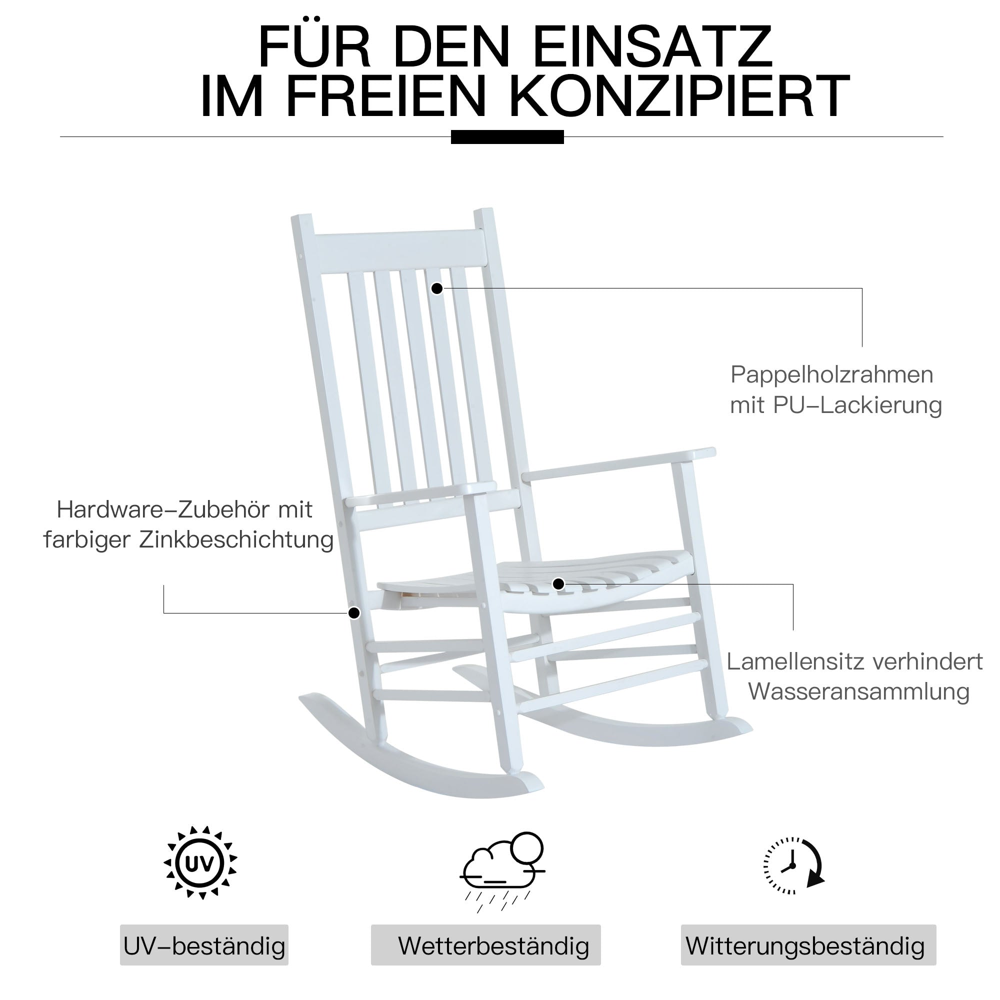 Wooden Rocking Chair with Armrest Swing Chair Relax Chair Garden Chair White 69 x 86 x 115 cm