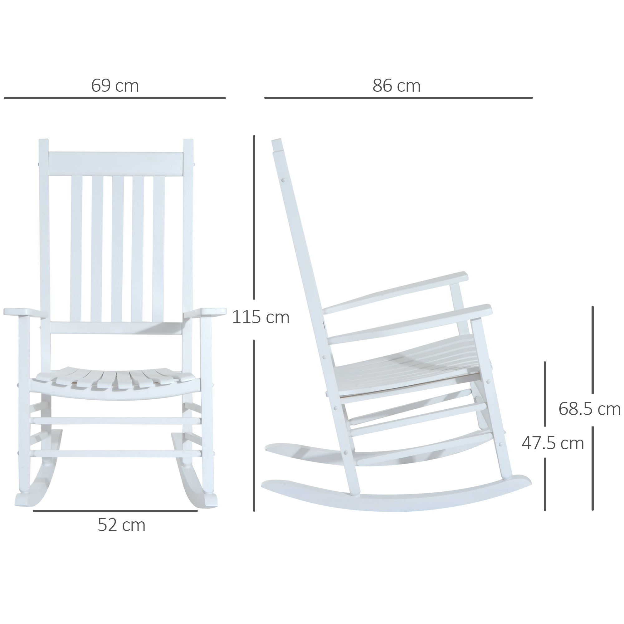 Wooden Rocking Chair with Armrest Swing Chair Relax Chair Garden Chair White 69 x 86 x 115 cm