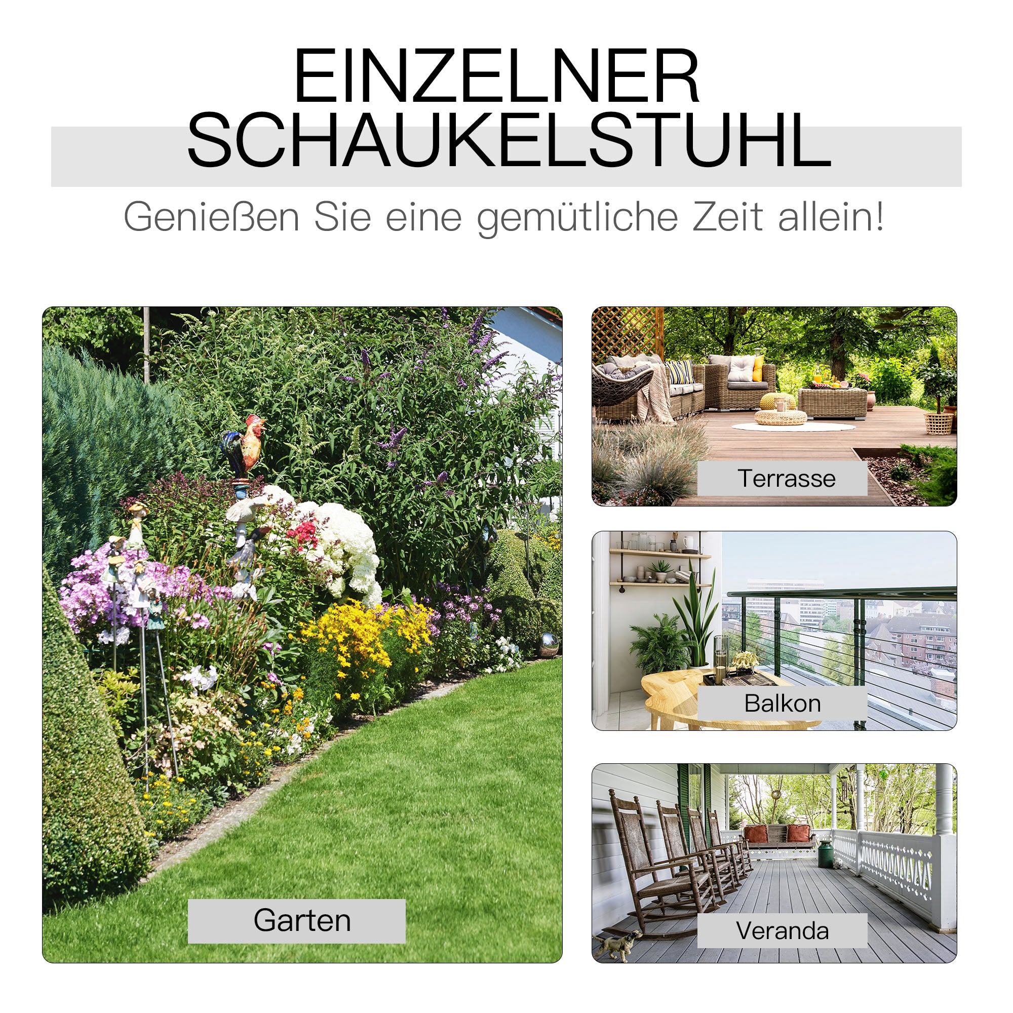 Wooden Rocking Chair with Armrest Swing Chair Relax Chair Garden Chair White 69 x 86 x 115 cm