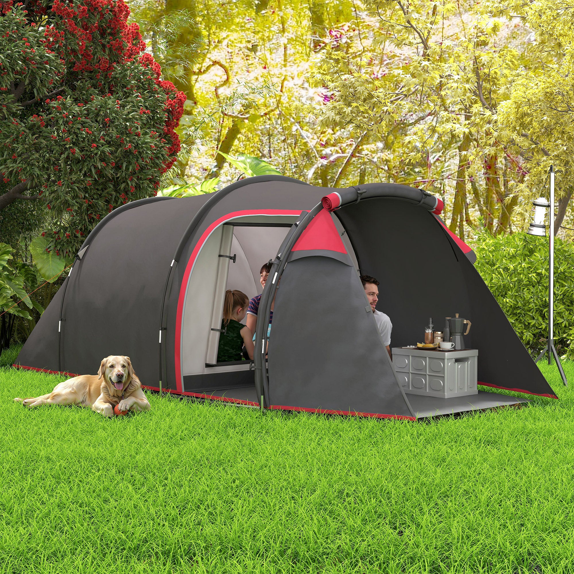 Camping Tent for 2-3 People Sturdy Waterproof Family Tent with Two Sleeping Cabins Vestibule with Standing Height, Dome Tent with 2000mm Water Column Tunnel Tent for Camping Travel, Dark Gray