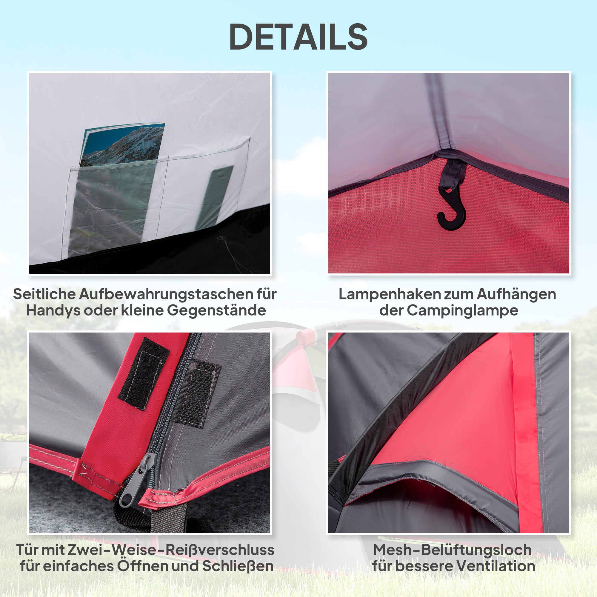 Camping Tent for 2-3 People Sturdy Waterproof Family Tent with Two Sleeping Cabins Vestibule with Standing Height, Dome Tent with 2000mm Water Column Tunnel Tent for Camping Travel, Dark Gray