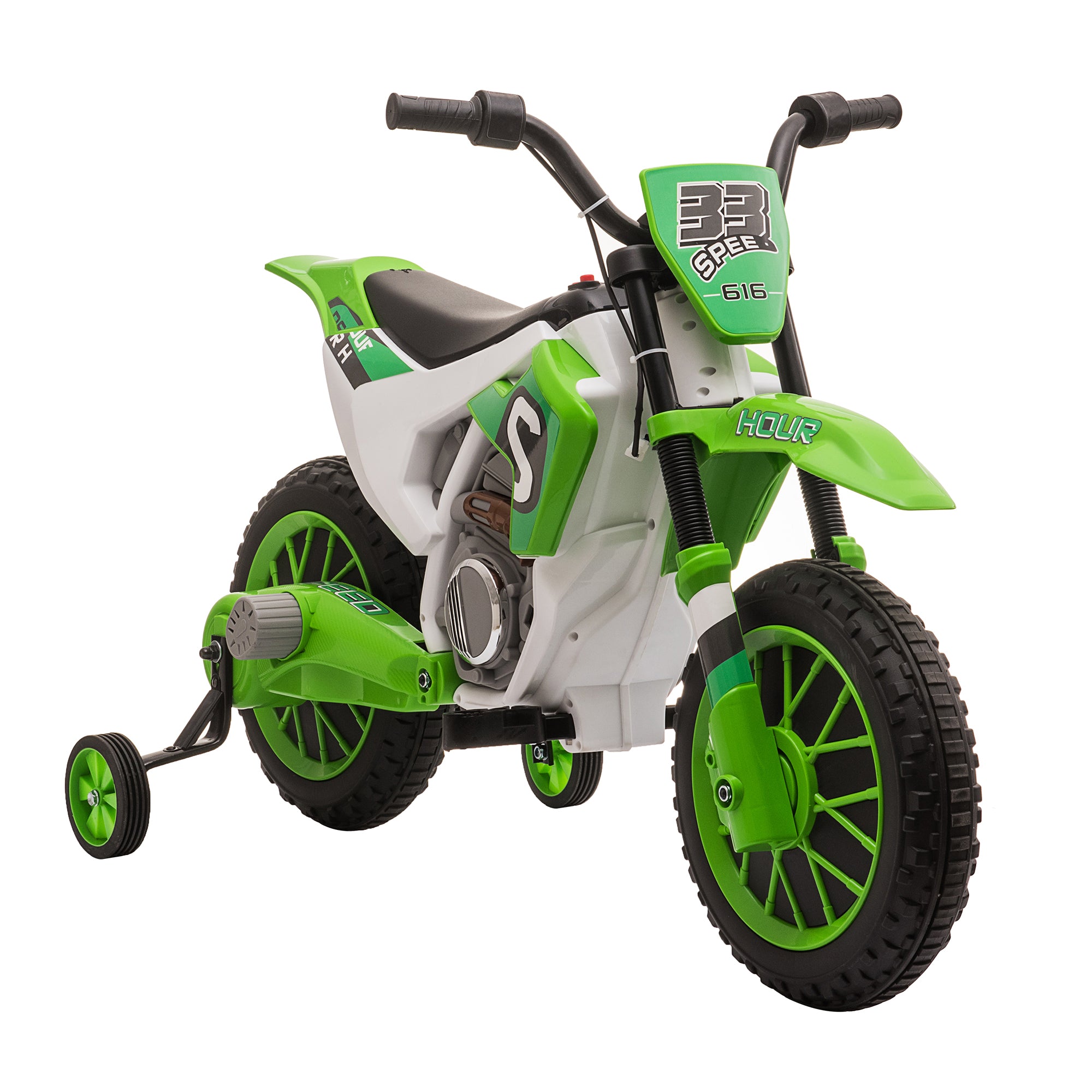 Kids Electric Motorbike Child Motorcycle 12V Kids Vehicle Electric Vehicle with 2 Removable Training Wheels for Kids 3 Years and Up Metal Green+White 106.5 x 51.5 x 68 cm