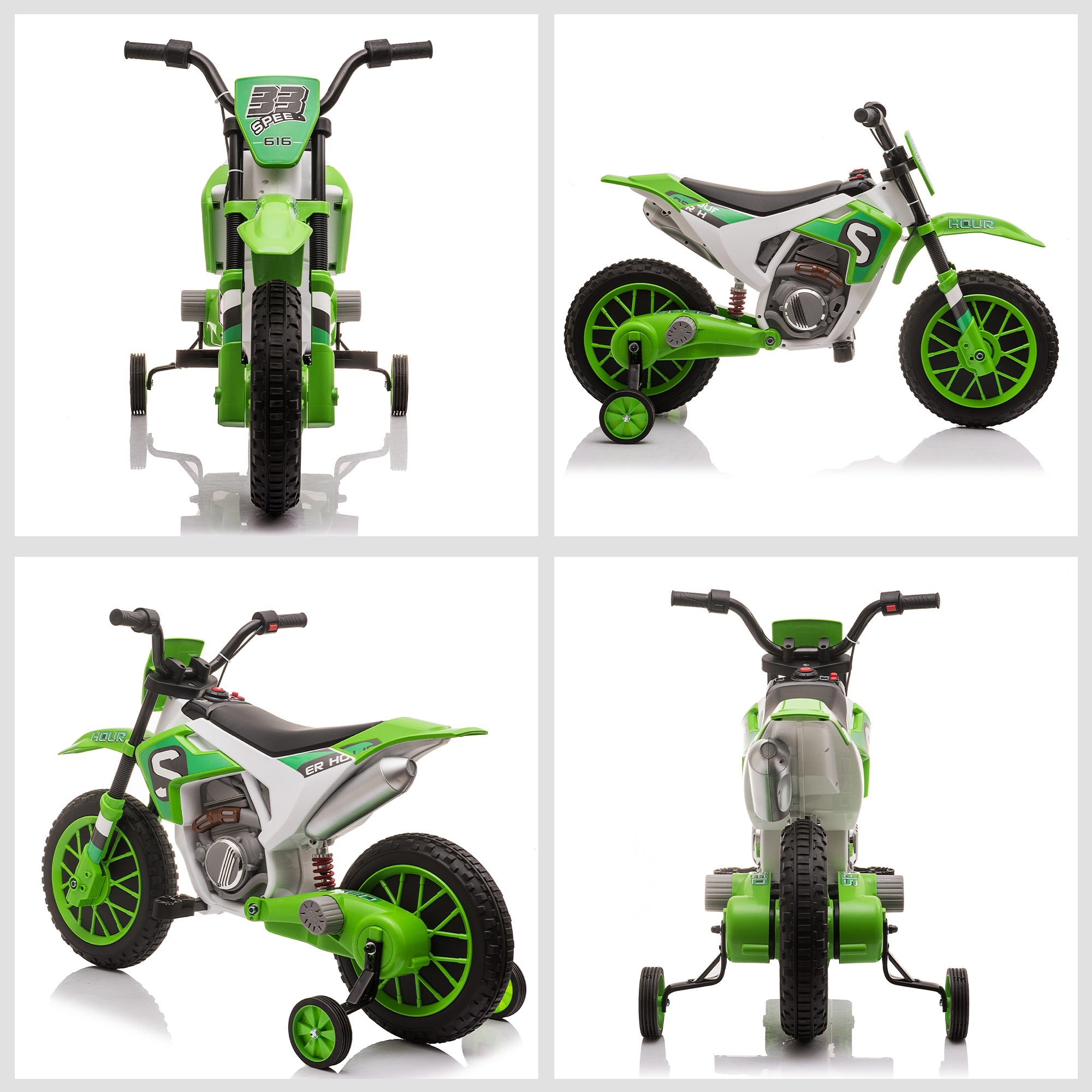 Kids Electric Motorbike Child Motorcycle 12V Kids Vehicle Electric Vehicle with 2 Removable Training Wheels for Kids 3 Years and Up Metal Green+White 106.5 x 51.5 x 68 cm