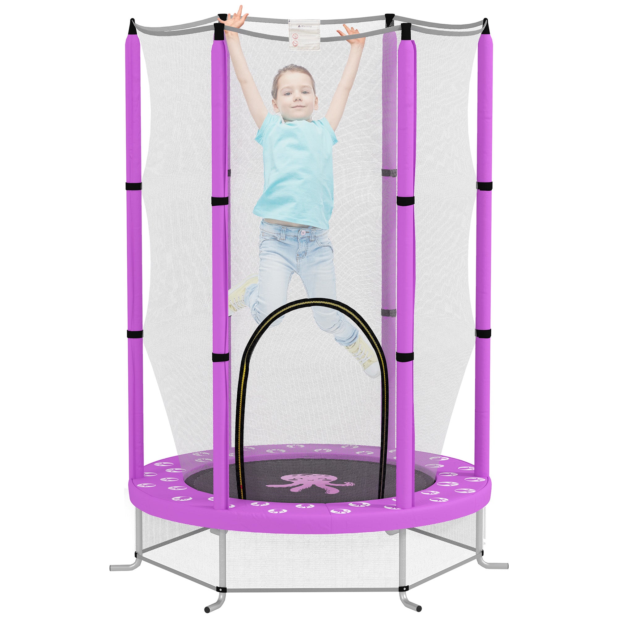 Kids Trampoline Ø140cm Outdoor Trampoline for Kids with Safety Net Zipper Bungee Edge Cover, Garden Trampoline with Cloud Pattern, for Indoor and Outdoor