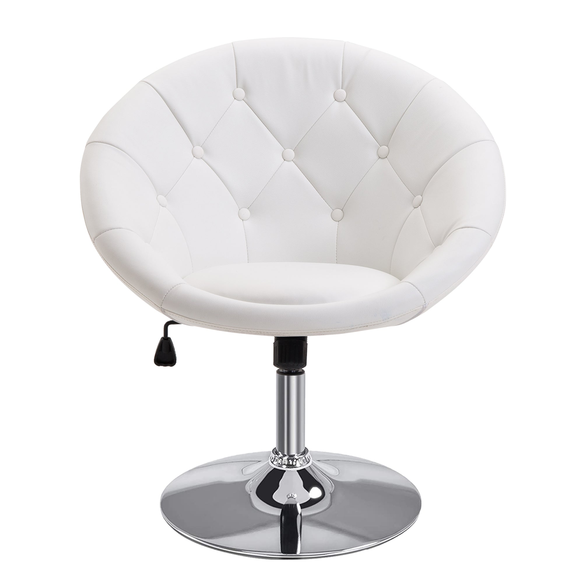 Work Stool Swivel Chair Office Chair chrome-plated adjustable in height, Faux Leather + Steel, Black/White, 71x59x78-90cm (White)