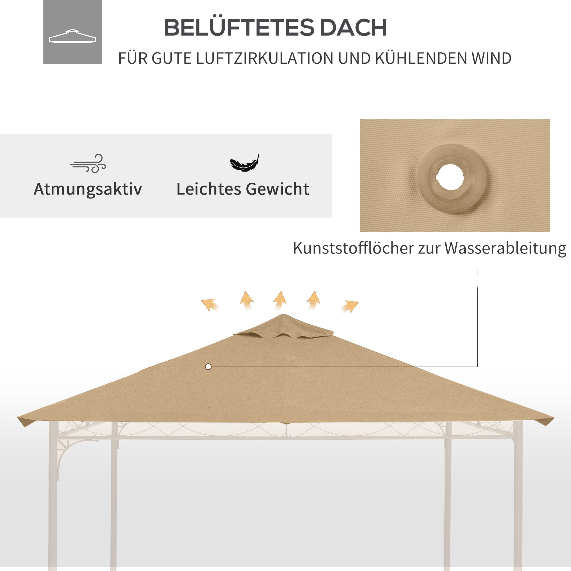 Pavilion Canopy for Garden Pavilion approx. 3 x 3 m, water-repellent, replacement canopy, pavilion cover, sun protection, 8 water drainage holes, Polyester, Beige