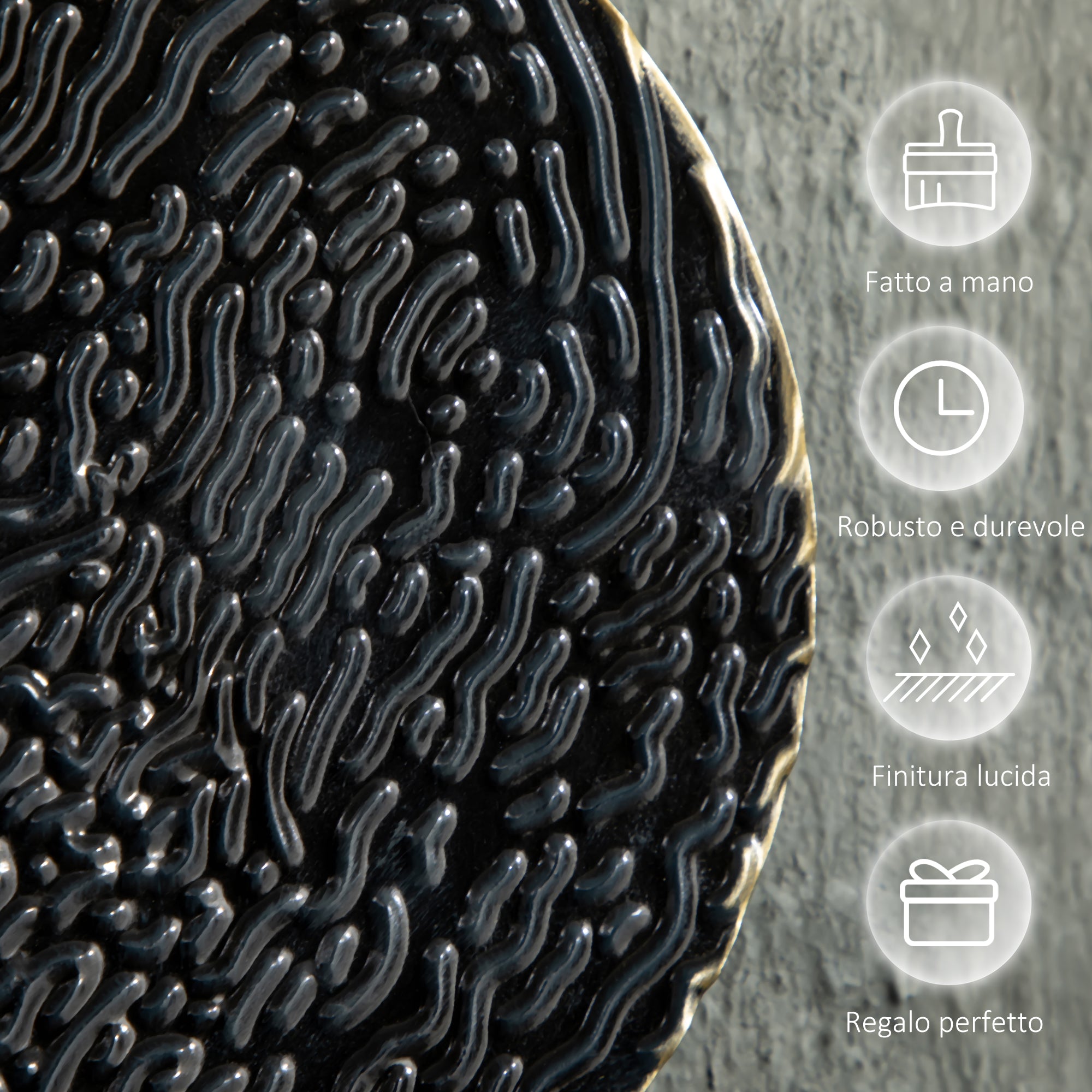 Metal Wall Decoration, 3D Wall Art Circles with Embossed Coating, Vintage, 133x66cm, Blue, Black, and Gold