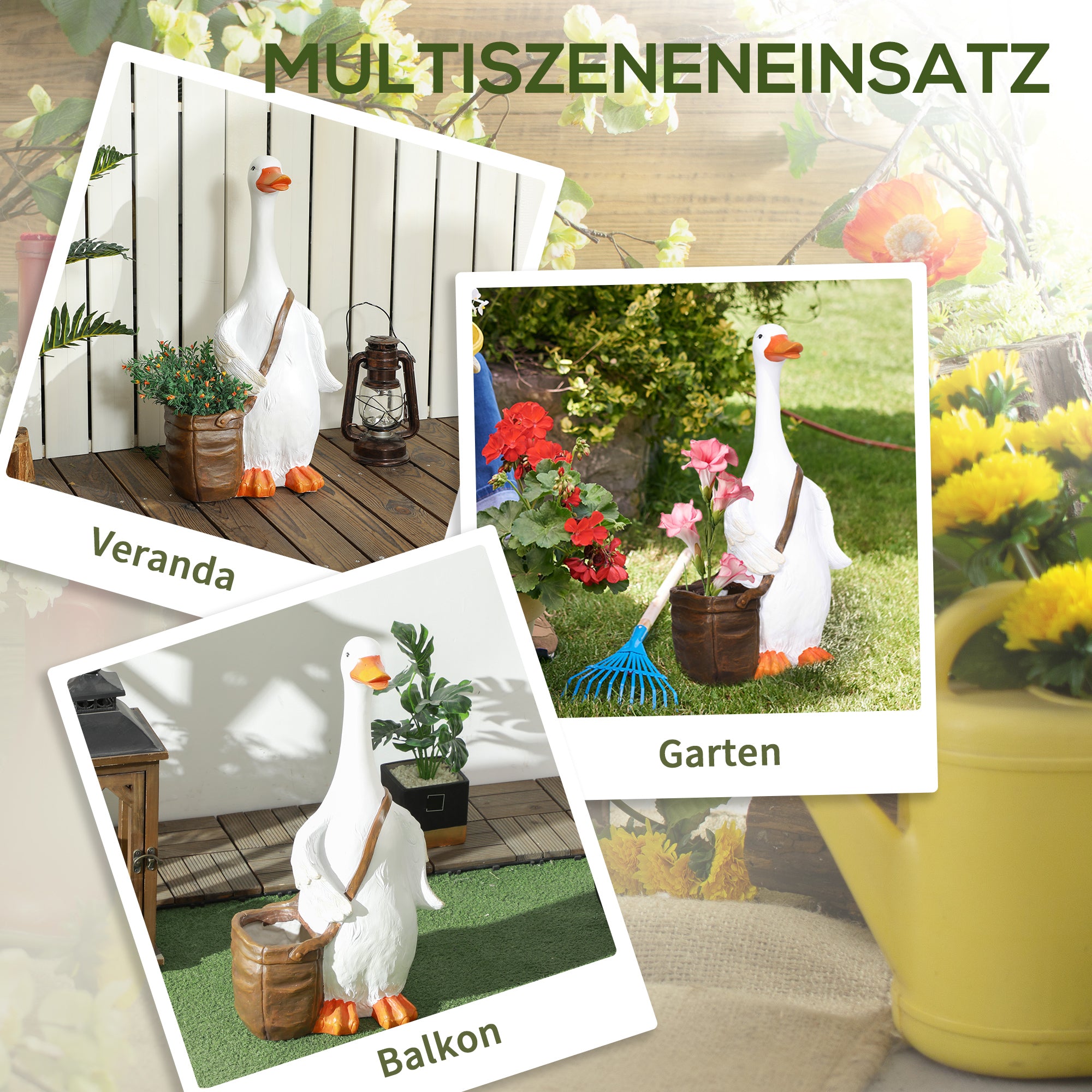 Plant Pot, Flower Pot with "Swan with Satchel" Design, Planter with Drainage Hole, Herb Pot for Indoor, Outdoor, Resin