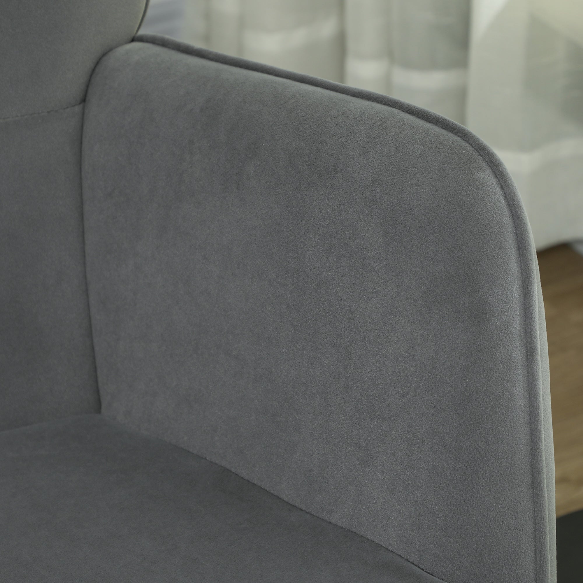 Schaukelstuhl, Schaukelsessel mit Samtoptik, Armlehne, Gepolsterter Sessel mit Holzkufen, Relaxsessel für Wohnzimmer, Schlafzimmer, bis 120kg belastbar, Dunkelgrau