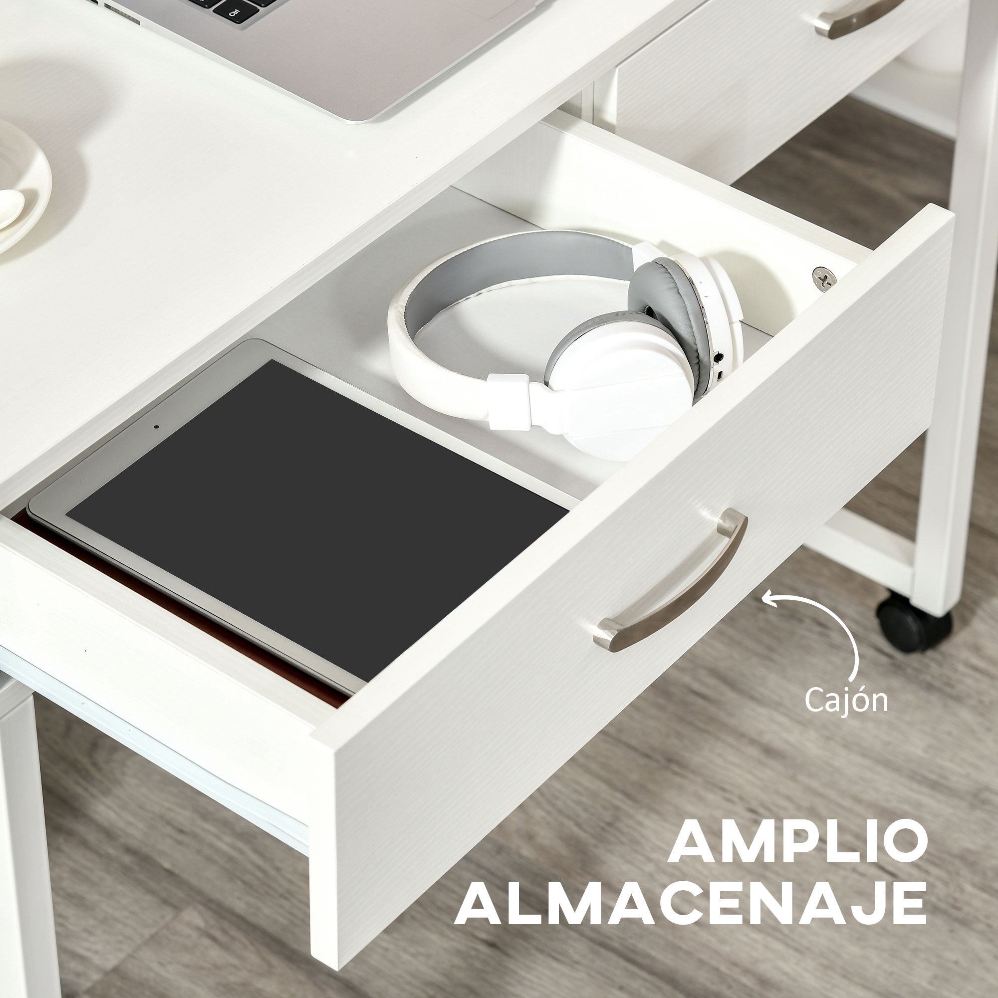 Stackable Desks Set of 2 Computer Desks with Wheels 2 Drawers for Office 100x36x88 cm White