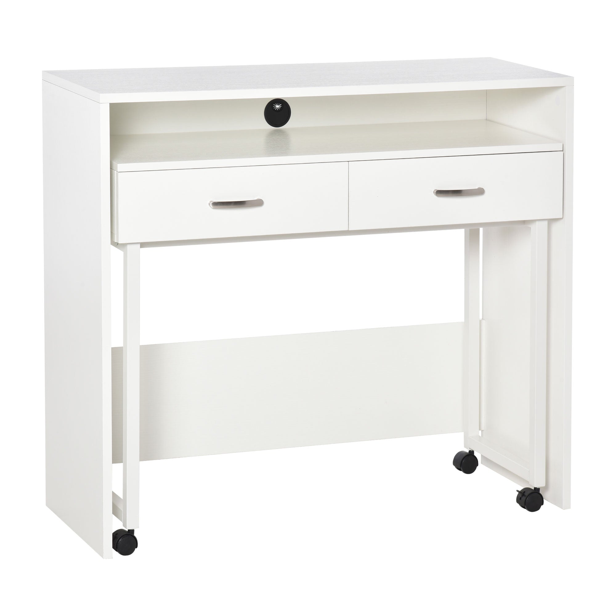 Stackable Desks Set of 2 Computer Desks with Wheels 2 Drawers for Office 100x36x88 cm White