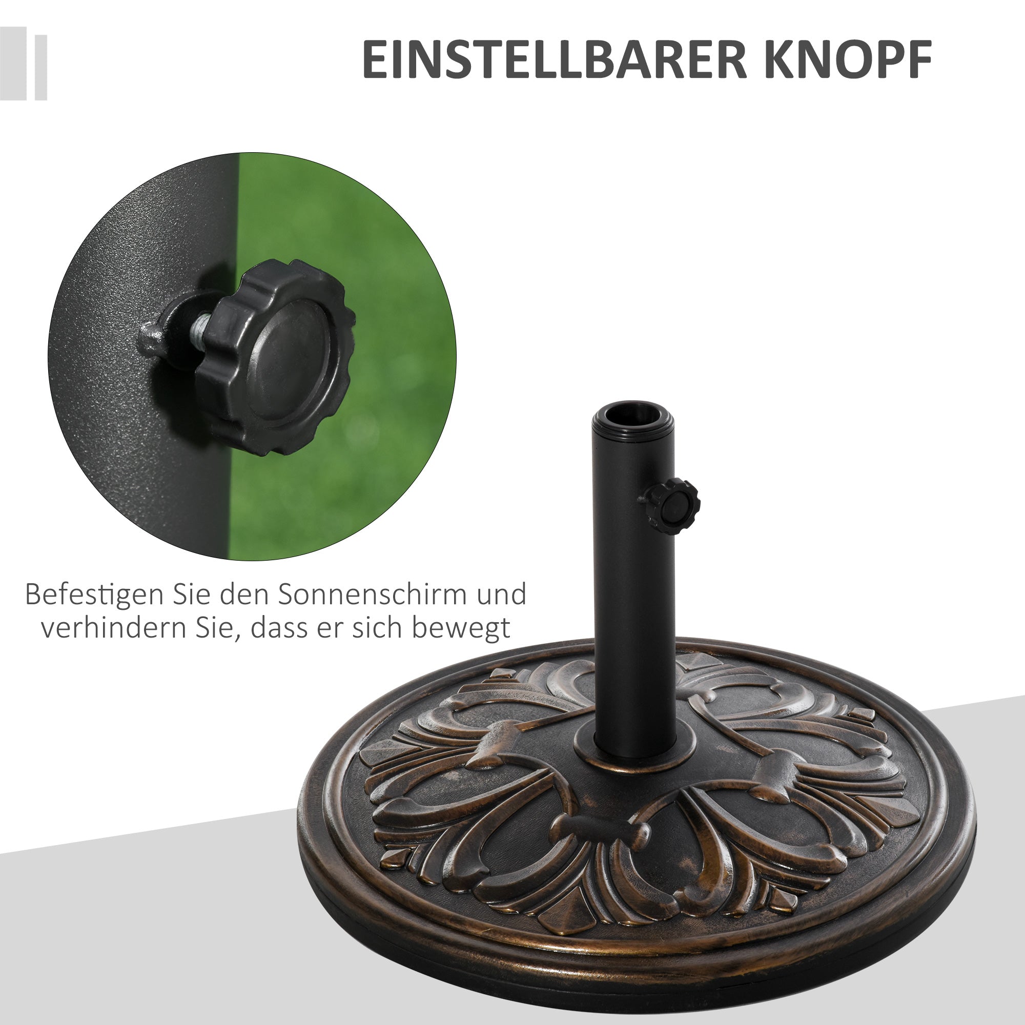 Umbrella Stand 13 kg Umbrella Stand Umbrella Poles with 35 mm/38 mm/48 mm Diameter Umbrella Holder for Garden, Balcony, Antique Bronze