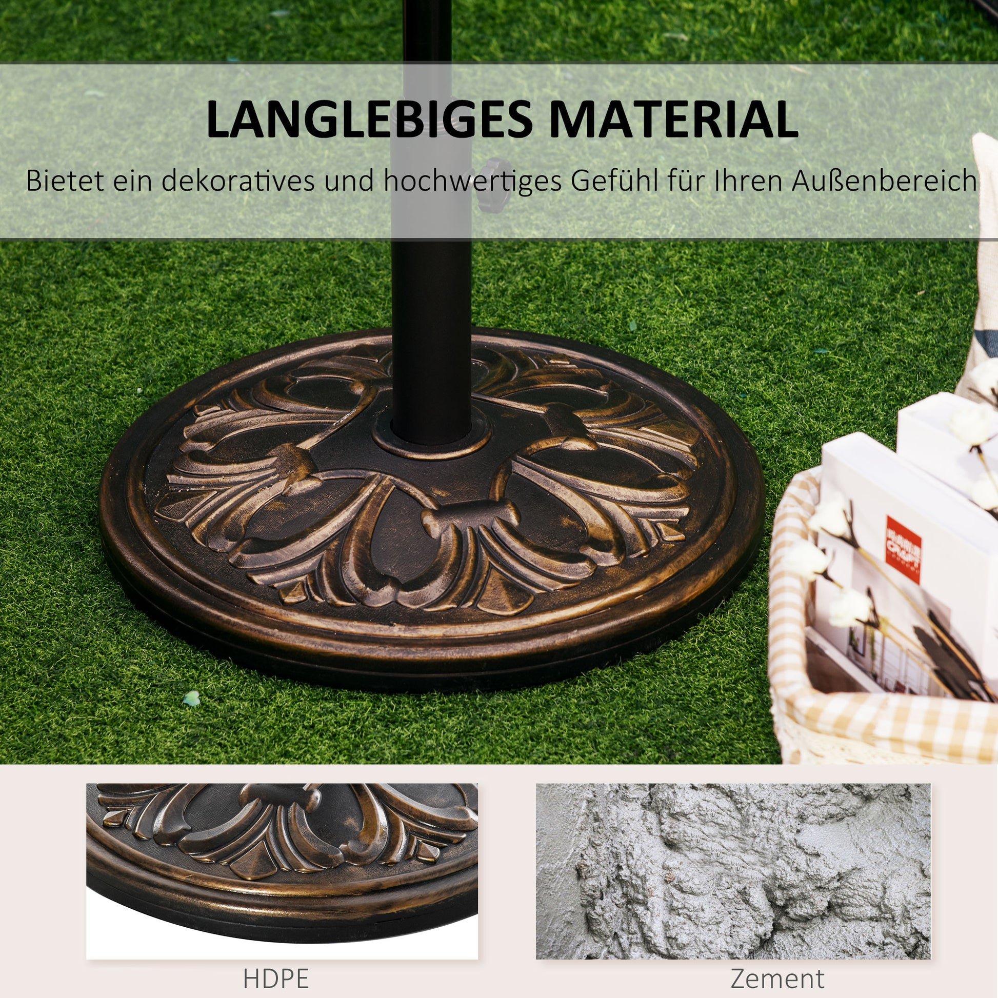 Umbrella Stand 13 kg Umbrella Stand Umbrella Poles with 35 mm/38 mm/48 mm Diameter Umbrella Holder for Garden, Balcony, Antique Bronze
