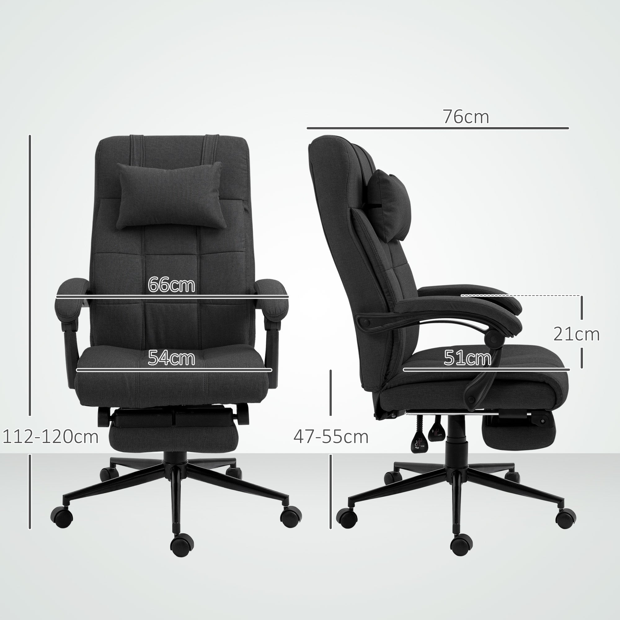Office Chair Ergonomic Desk Chair with Reclining Function, Headrest, Armrest, Height Adjustable Swivel Chair with Footrest Linen Look Black