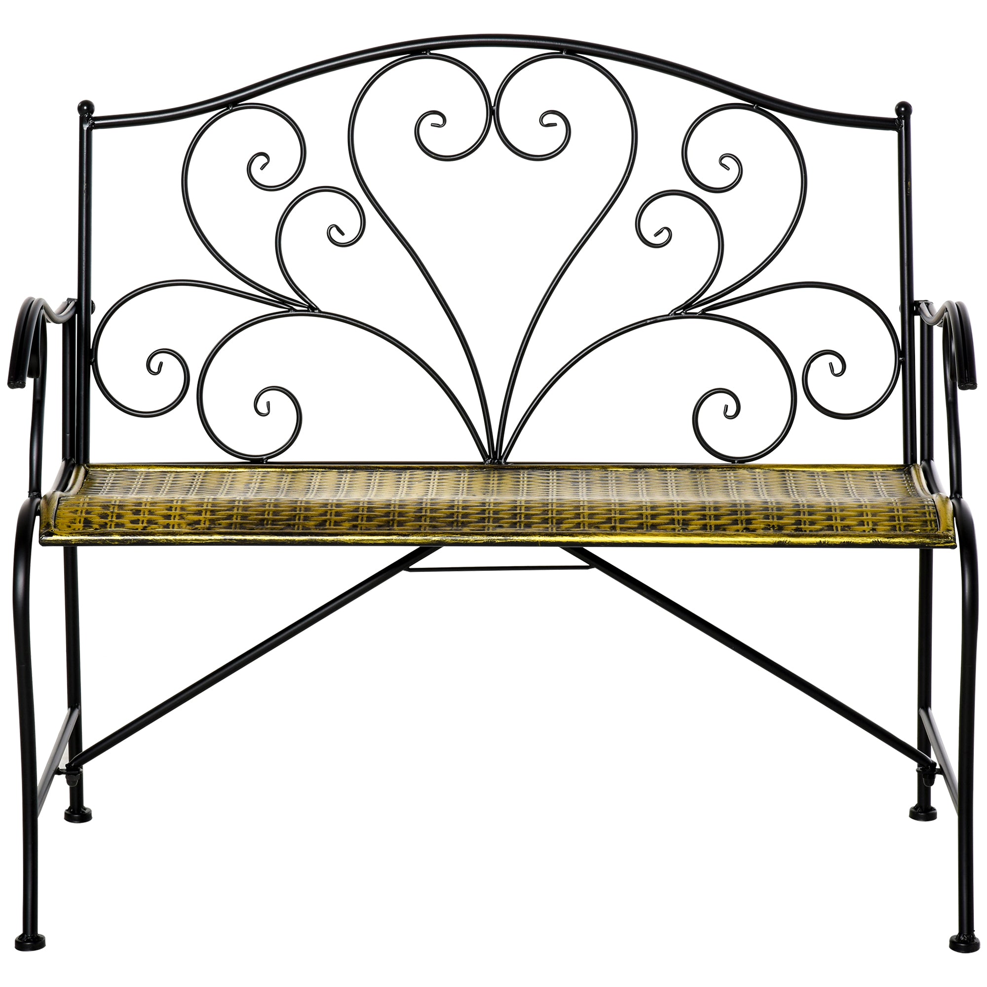 Vintage Style Iron Garden Bench, 2-Seater Outdoor Bench, 100x50x88cm, Black