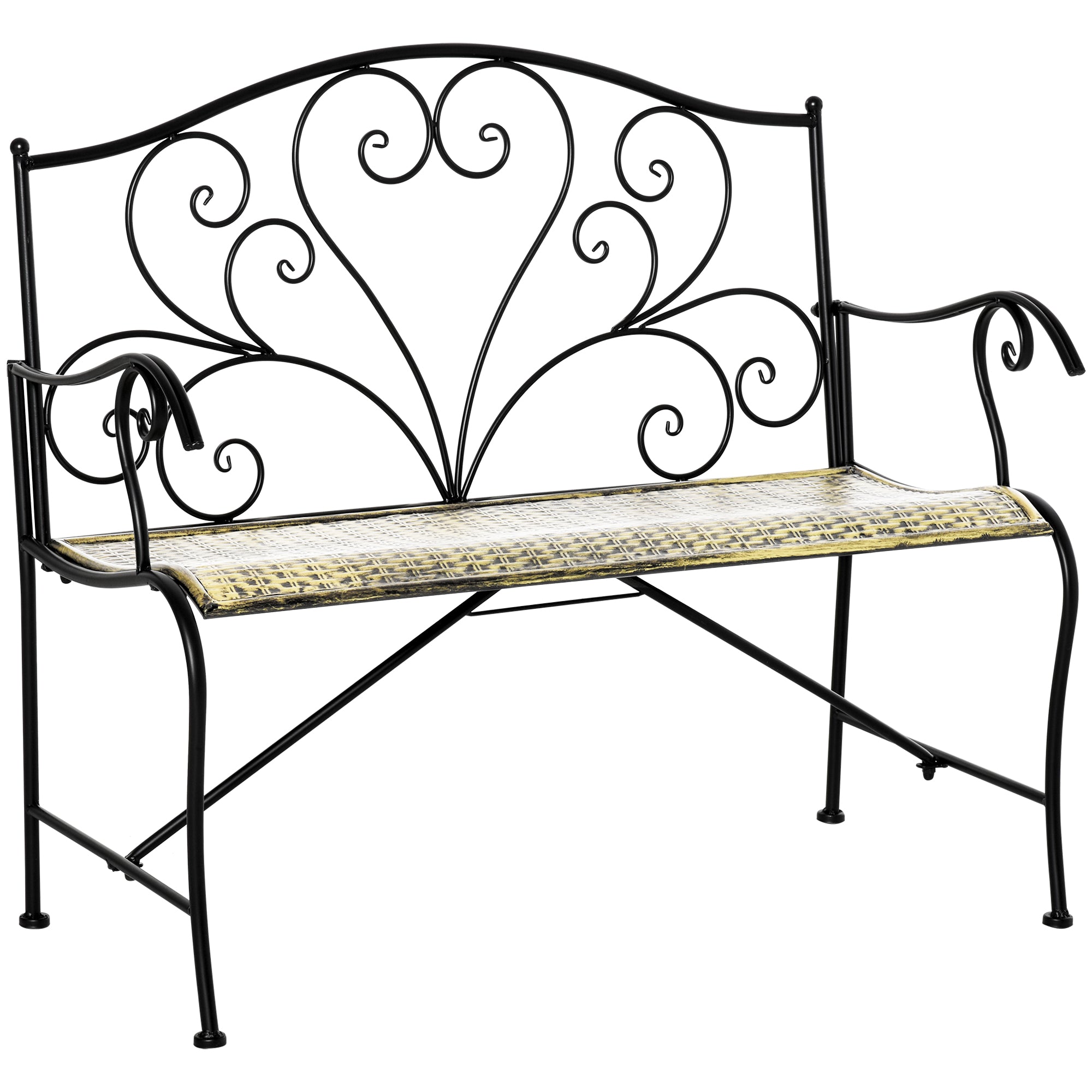 Vintage Style Iron Garden Bench, 2-Seater Outdoor Bench, 100x50x88cm, Black