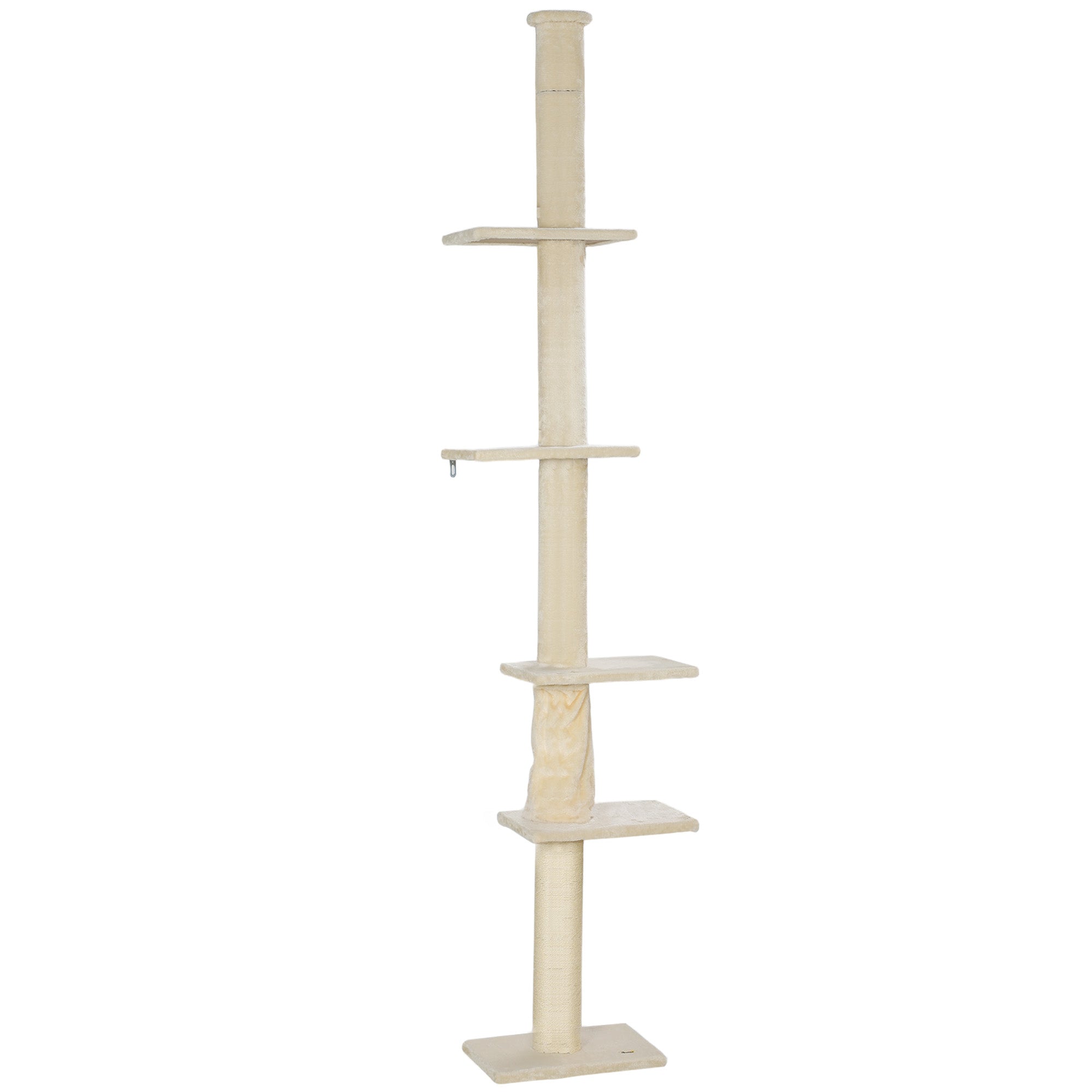 Floor to Ceiling Cat Tree, Cat Scratching Post, 225-275 cm Cat Tree with Platforms, Cat Furniture with Anti-Tip Protection, Cream White