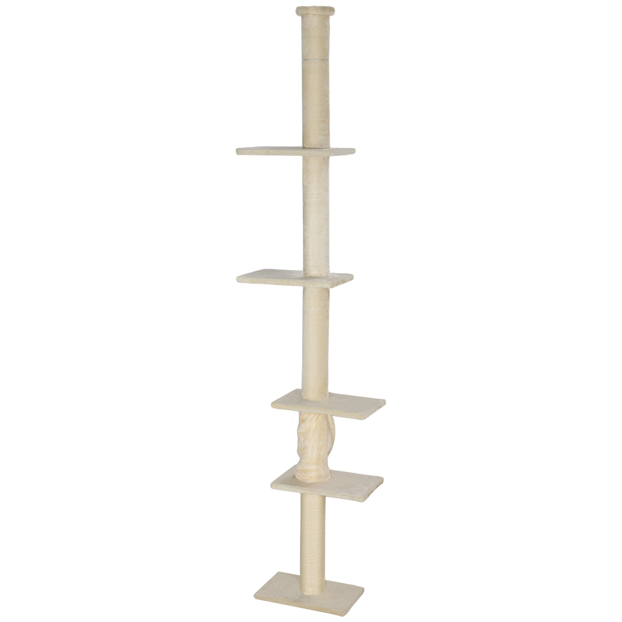 Floor to Ceiling Cat Tree, Cat Scratching Post, 225-275 cm Cat Tree with Platforms, Cat Furniture with Anti-Tip Protection, Cream White