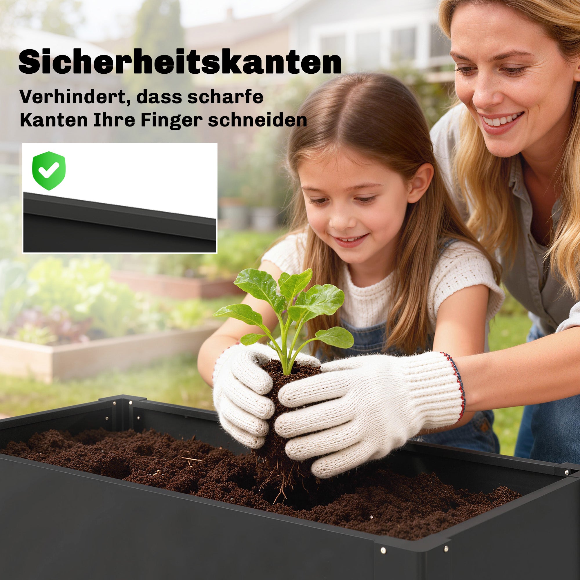 Galvanized Steel Raised Garden Bed 40.2" x 20.5" x 21.7" with Gloves — Open-Bottom, Weatherproof Planter for Garden & Balcony, Black