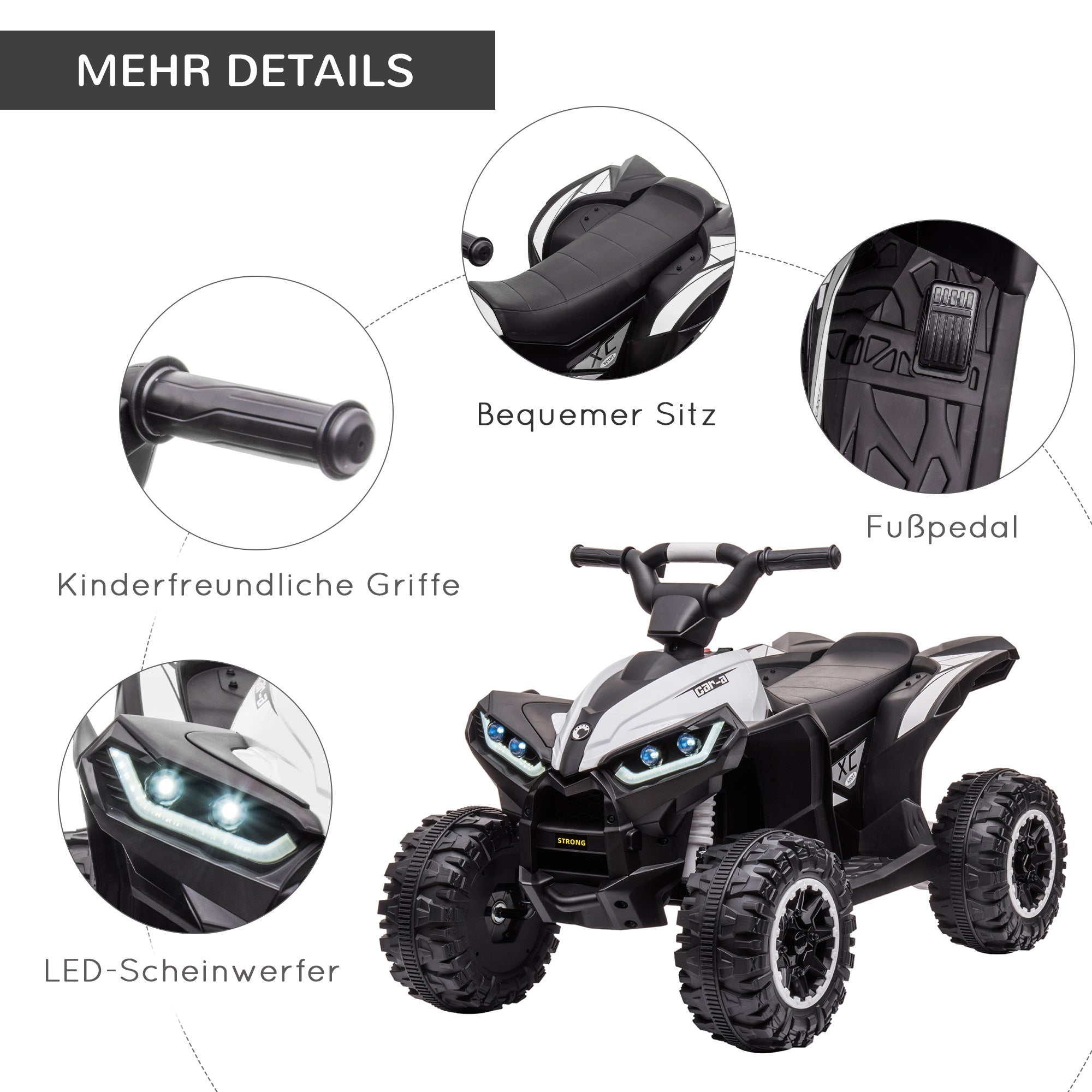 Kids Quad Electric 12V Children's Quad with Forward, Reverse, Music, USB Connection, LED Headlights 3-6km/h Electric Quad for Kids 3-5 Years White