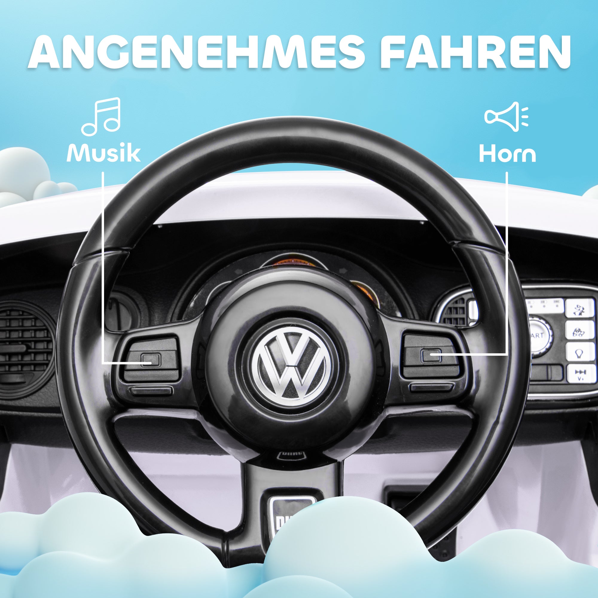 Kids Electric Car 12V Volkswagen Beetle Children's Car with 2.4G Remote Control, Music, Horn, Electric Vehicle with LED Lights, USB/MP3 Connection, 3-5 km/h, for Children 3-5 Years, White