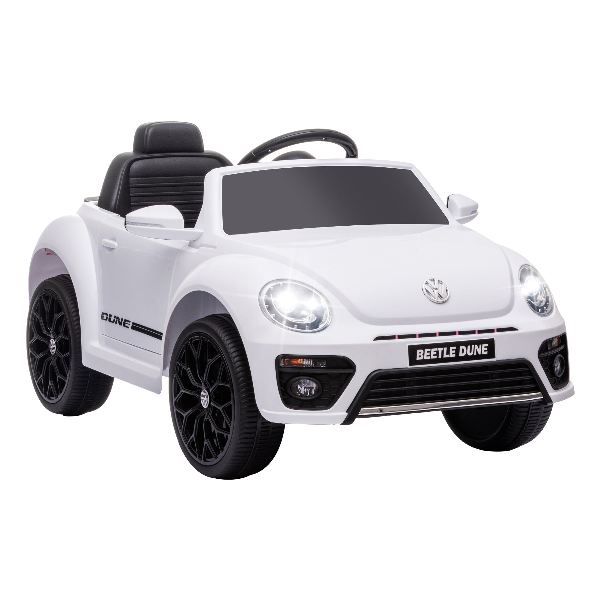 Kids Electric Car 12V Volkswagen Beetle Children's Car with 2.4G Remote Control, Music, Horn, Electric Vehicle with LED Lights, USB/MP3 Connection, 3-5 km/h, for Children 3-5 Years, White