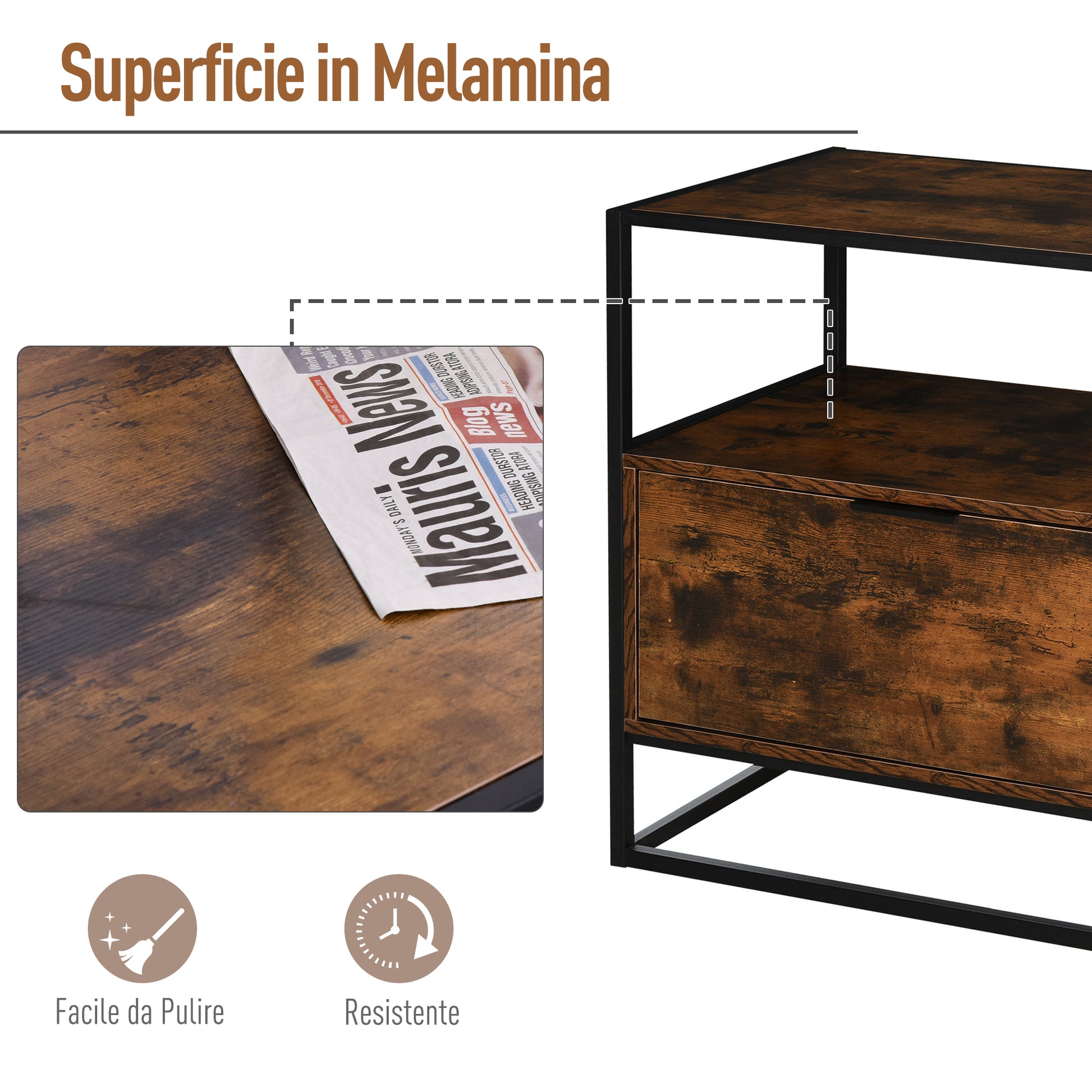 Industrial Style Sideboard, Vintage Wood and Metal Dresser for Living Room or Bedroom with 1 Drawer 73x45.5x76cm