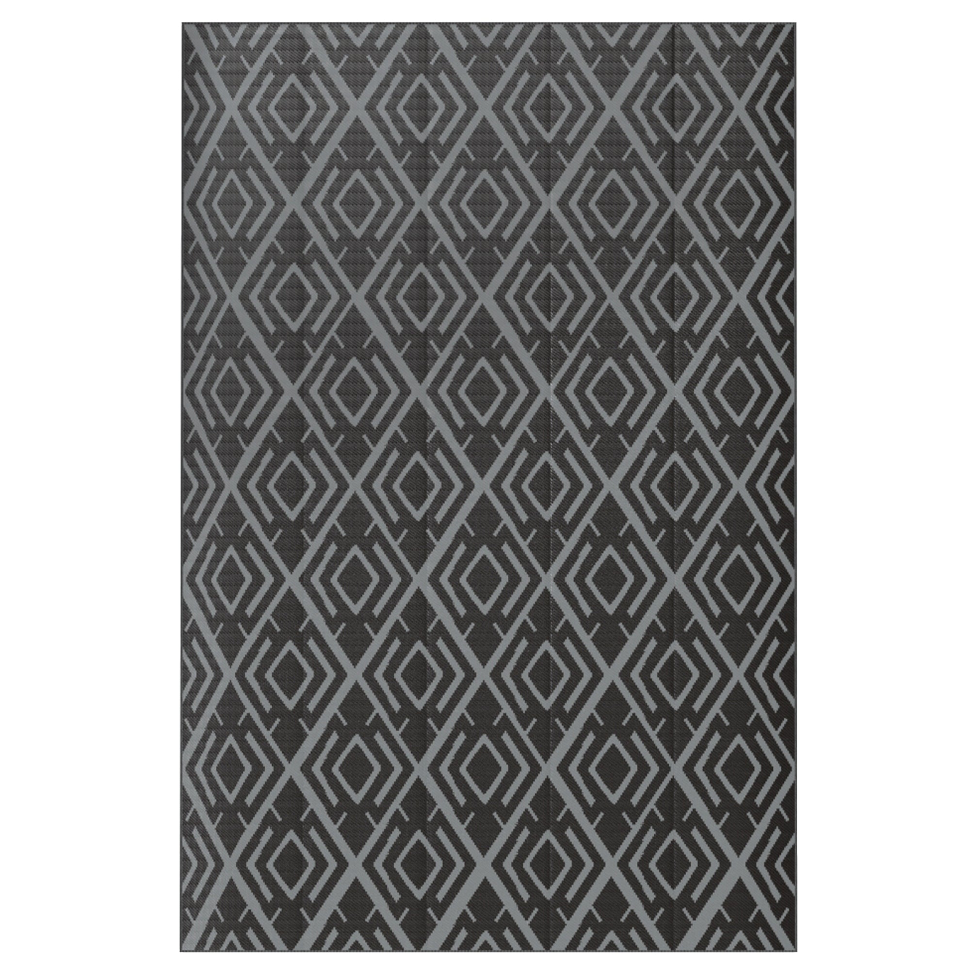 Outdoor Rug 182x274 cm Reversible Rug with Geometric Diamond Pattern Waterproof Carrying Bag for Terrace Balcony Patio Camping Beach Black