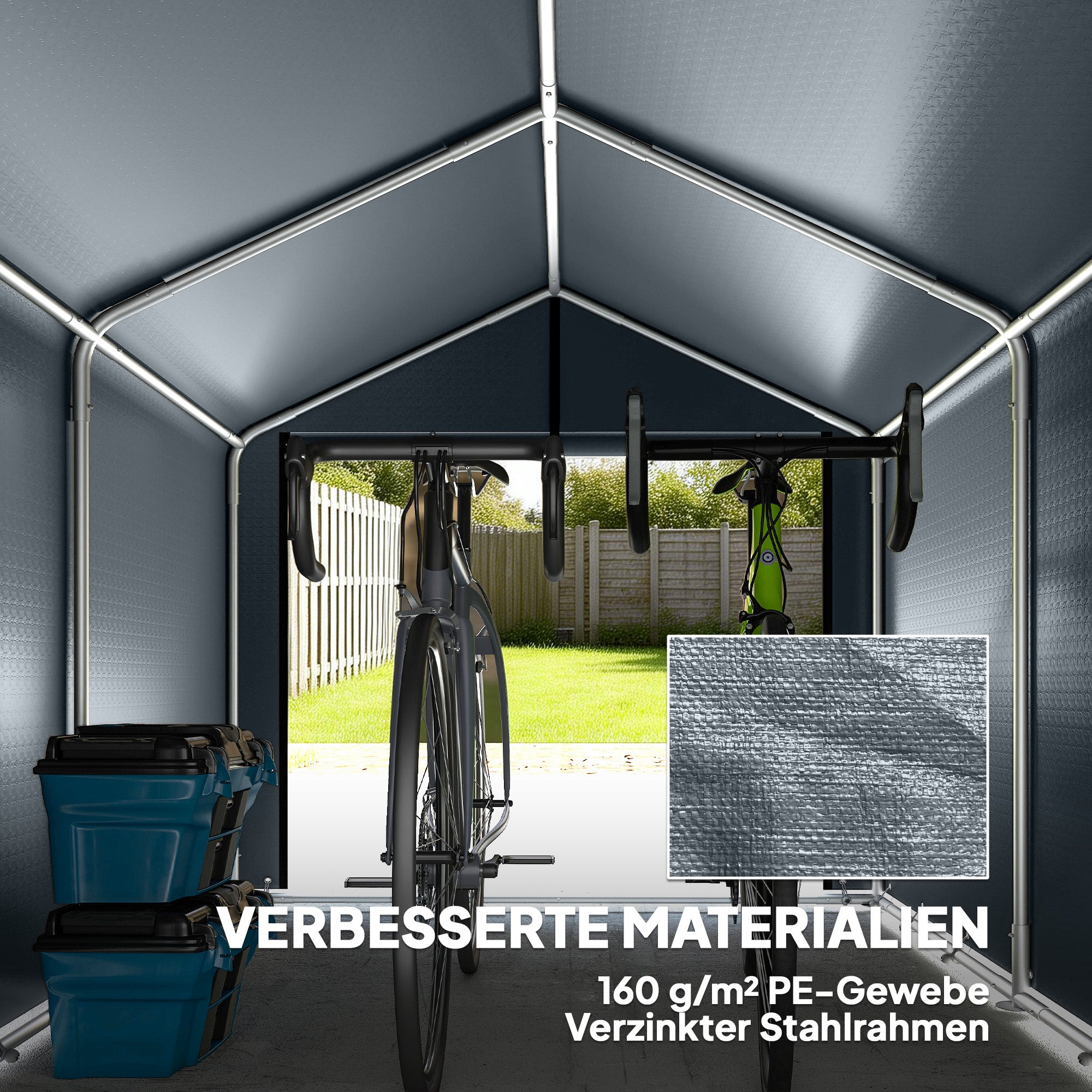 7.2 x 5.2 ft Waterproof Storage Tent with Roll-Up Zipper Door, Gable Roof Steel Frame, UV-Resistant — Dark Gray