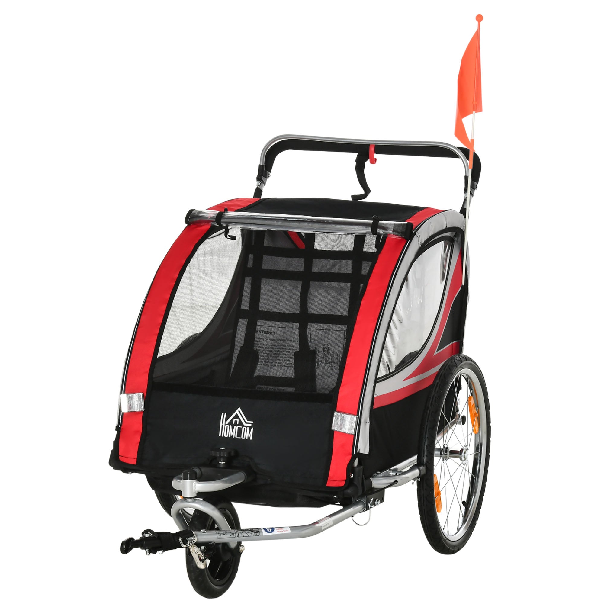 2-in-1 Foldable Kids Trailer Bike Trailer with Removable Front Wheel, Rear Brakes, Child Bike Trailer for 2 Children from 18 Months, up to 26.4 kg load capacity, Red