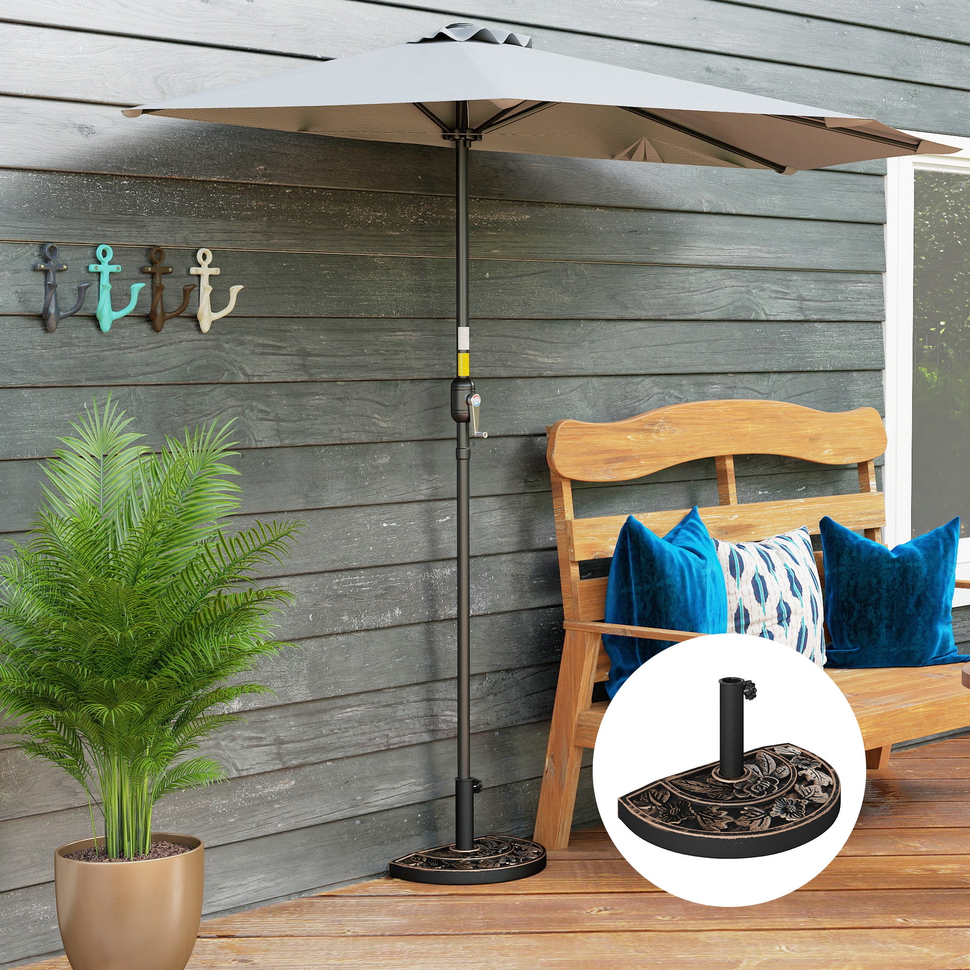 Stainless Steel Sun Umbrella Stand with Handles, Half-Round Umbrella Holder, Umbrella Weight for Sun Umbrella Ø3.8-Ø4.8 cm, for Balcony, Terrace, Garden, Bronze