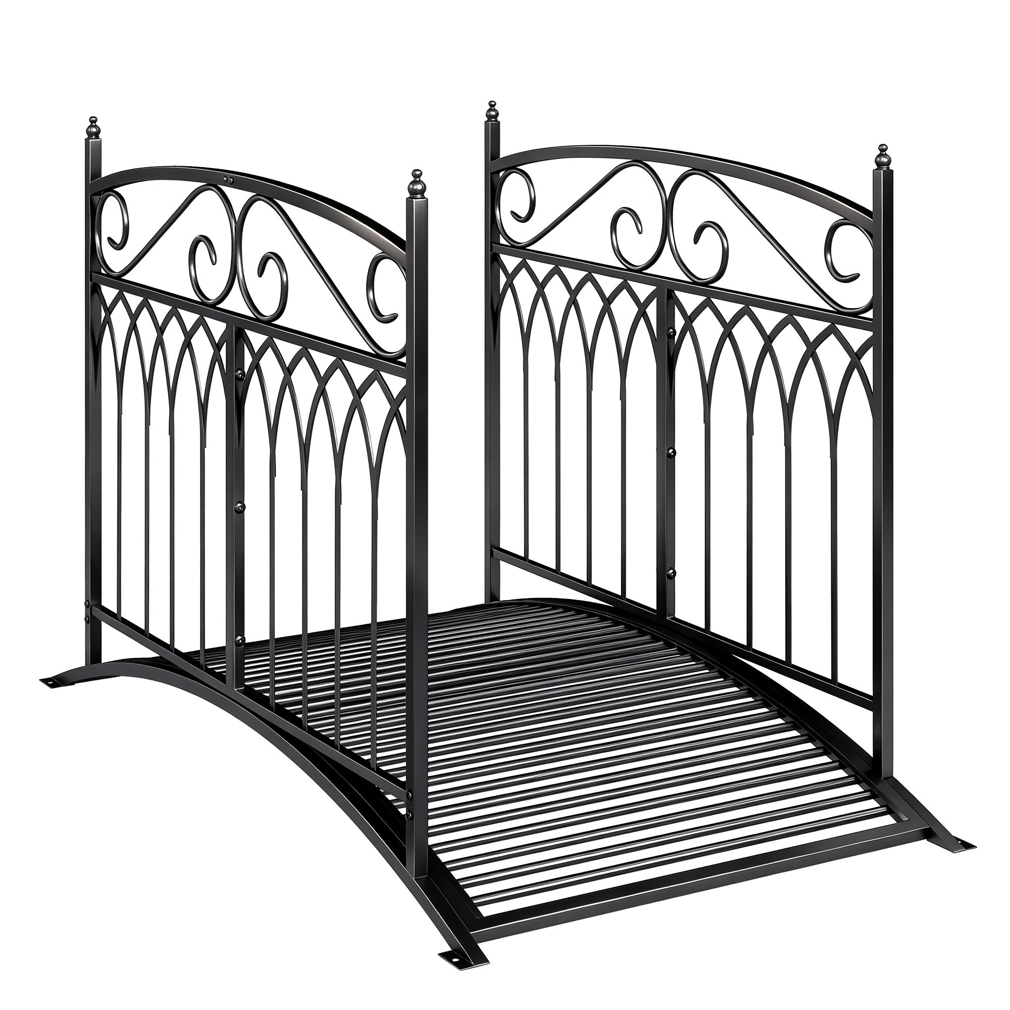 Metal Garden Bridge, 53.3 in (135.5 cm) — Antique-Style, Rust-Resistant Pond Bridge with Safety Rails