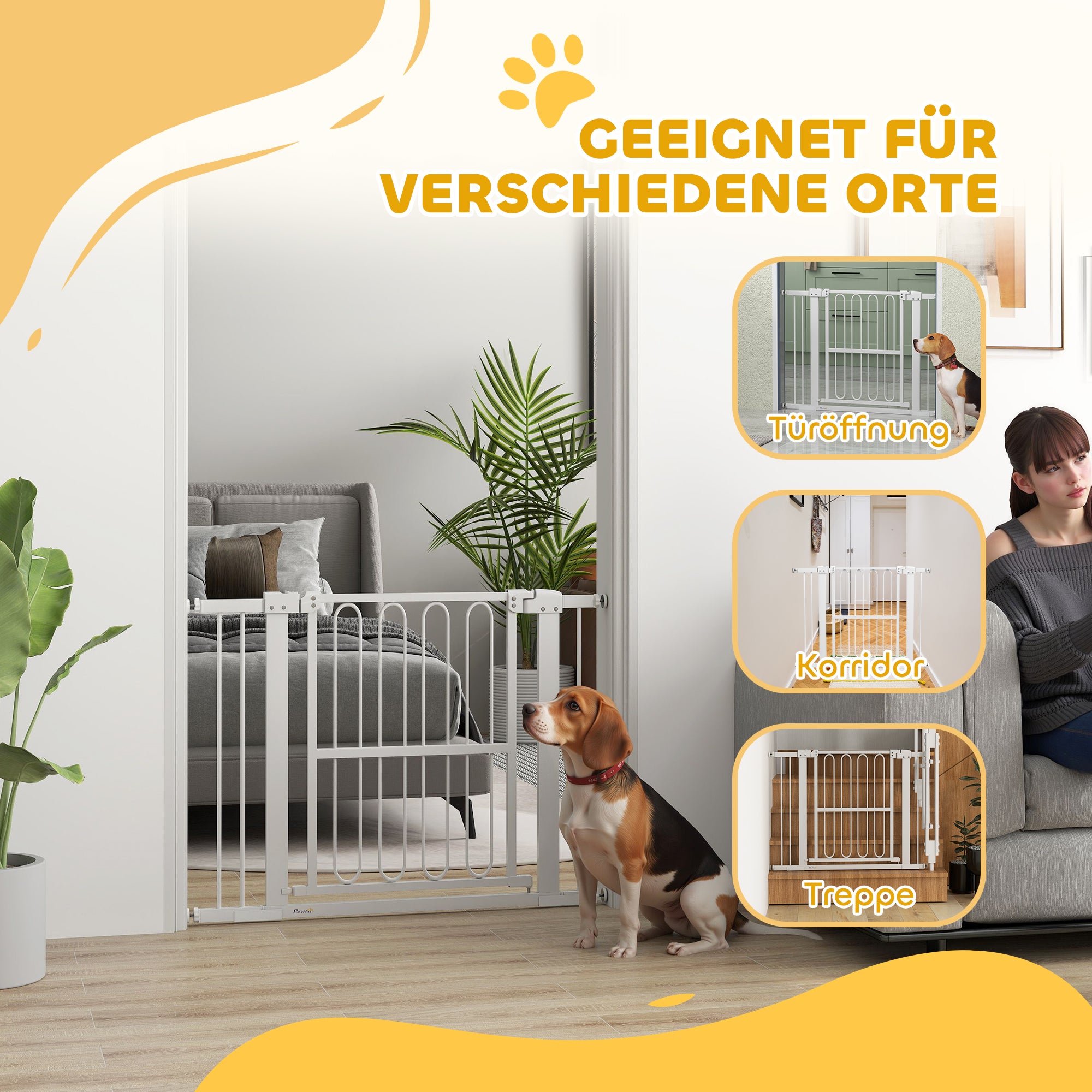 Stair Guard Door Guard Barrier without Drilling 76-104 cm Steel Guard for Dogs, Pets Stairs, Door, White