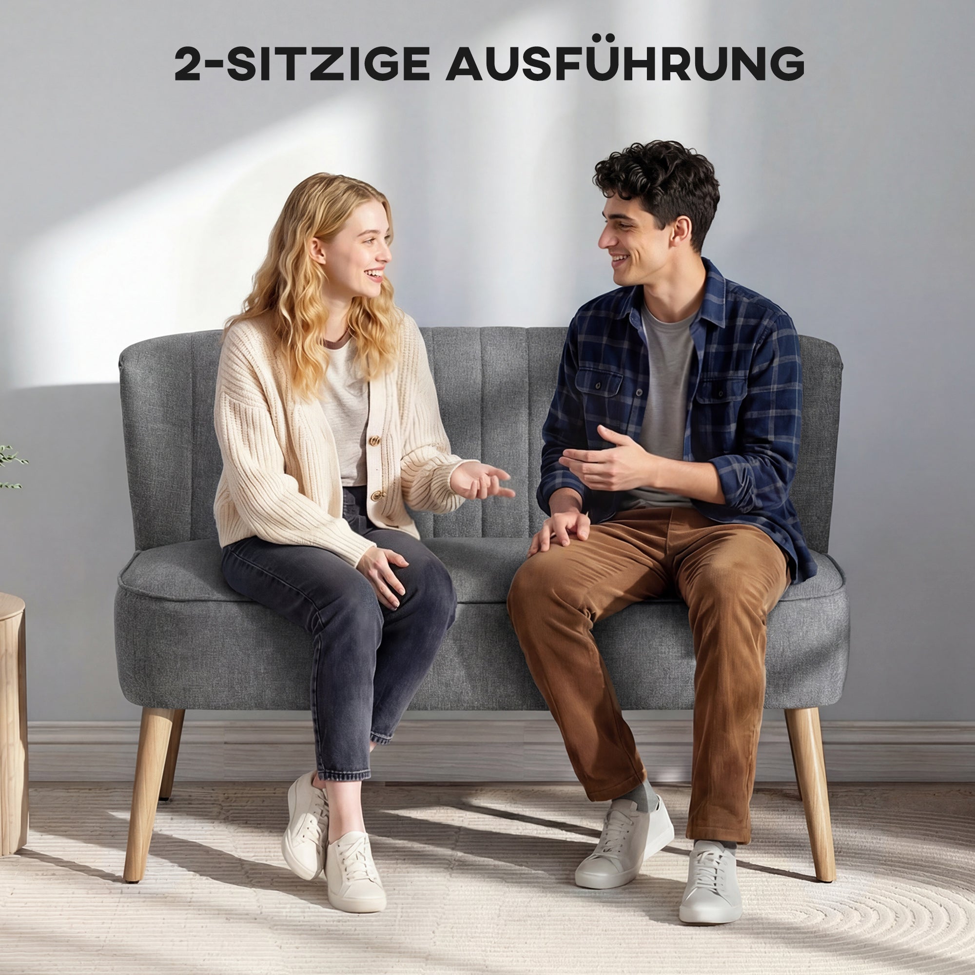2-Seater Loveseat — Small Linen-Look Upholstered Sofa for Living Room, Bedroom, Small Spaces, Gray (46.1" x 22.2" x 30.3")