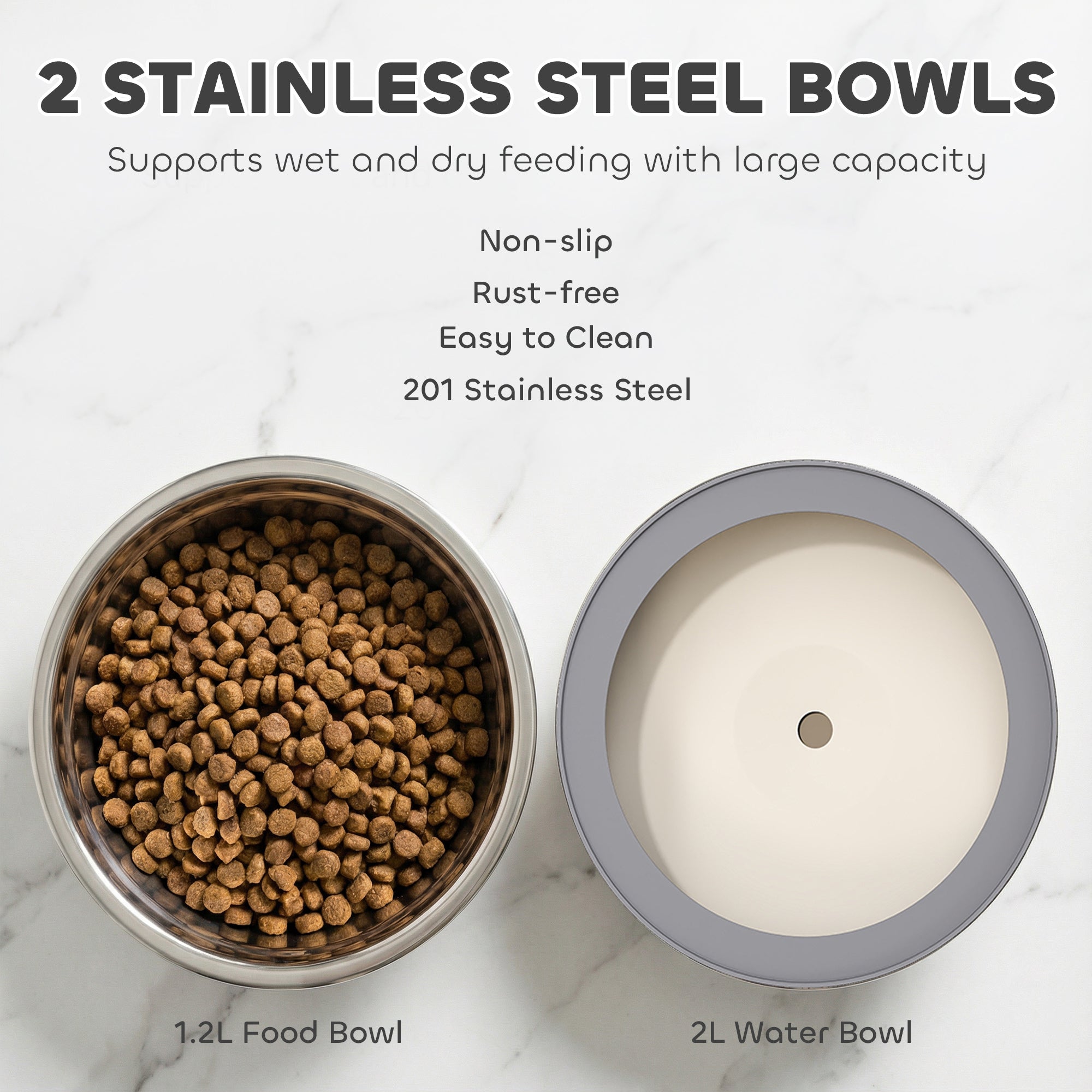 Adjustable Elevated Dog Feeder with Stand — 2 Stainless Steel Bowls, Height Adjustable, Black