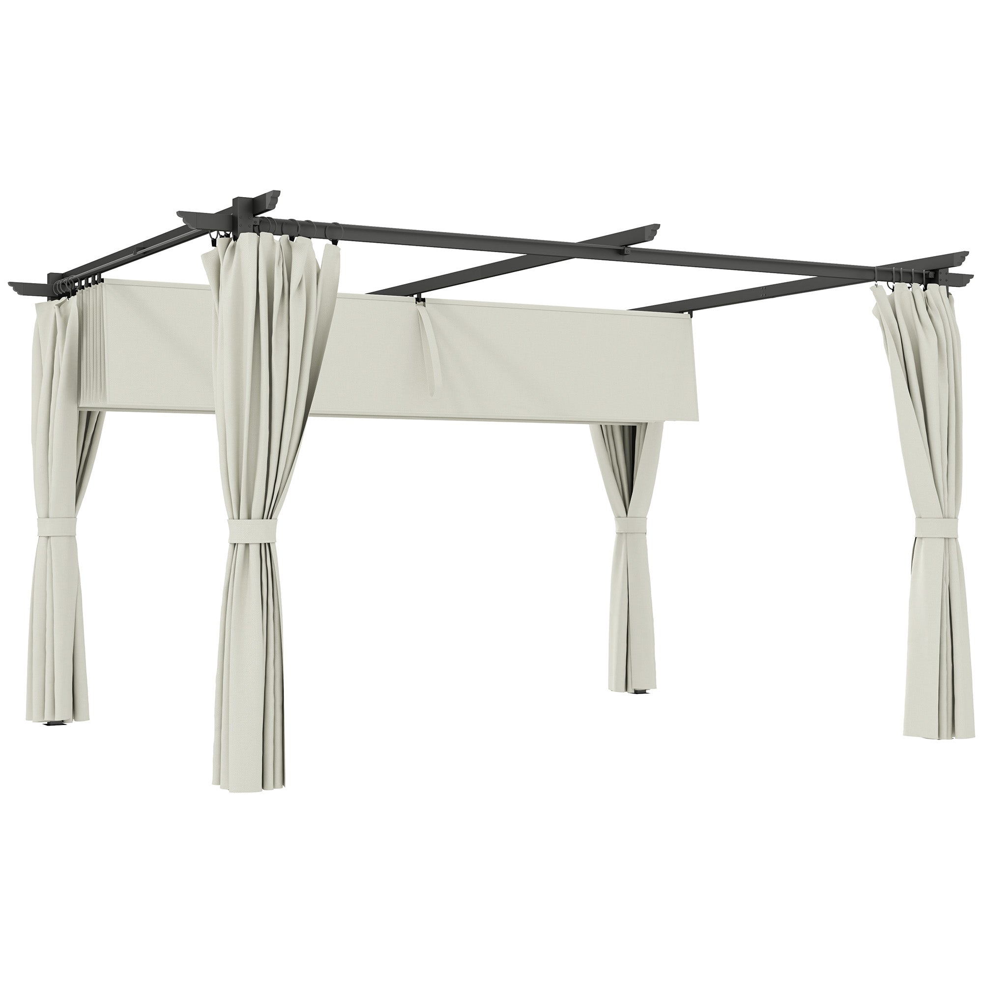 Pergola Garden Outdoor 3 x 4m Extendable Sliding Pavilion with Side Walls, Garden Gazebo, 180g/m² High-Density Polyester, Sun Protection UPF30+, for Patio, Cream