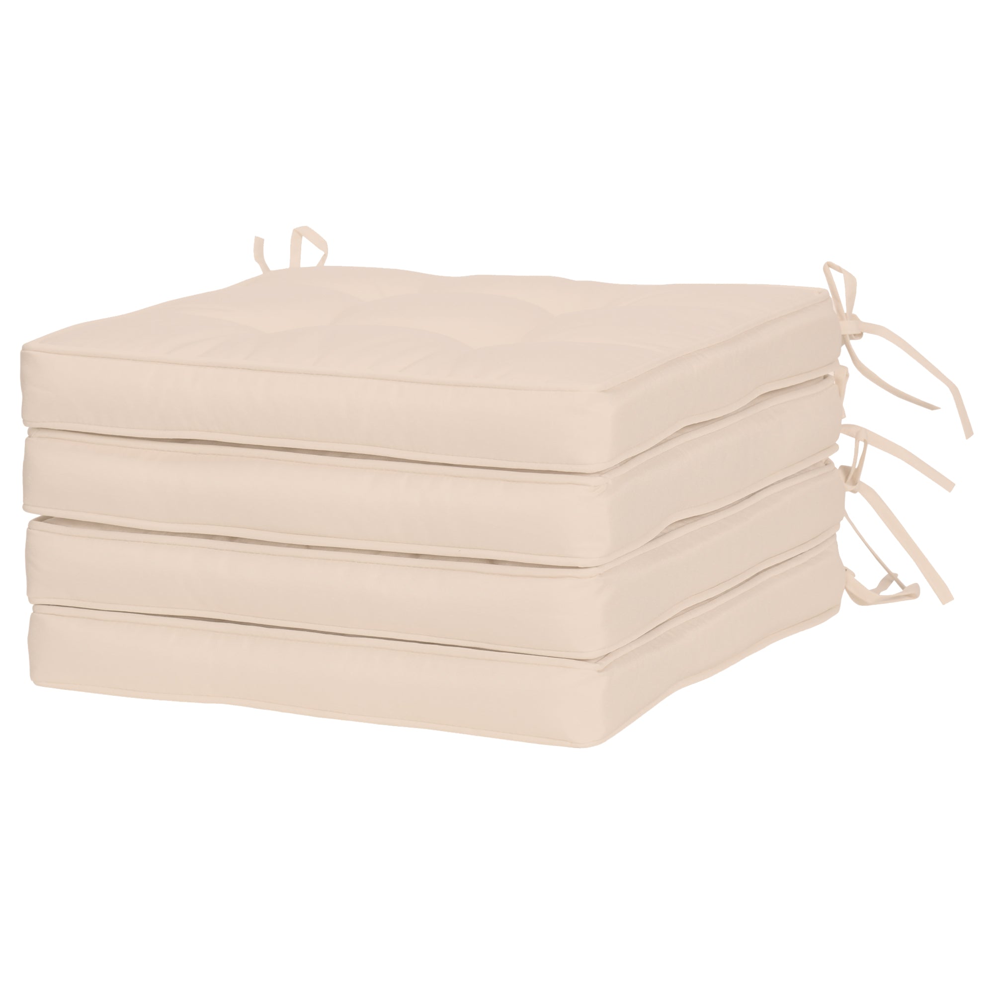 Dining Chair Cushion Set 42x42x5 cm Set of 4 Pieces Waterproof Garden Chair Cushions with 2 Fastening Ties Cream