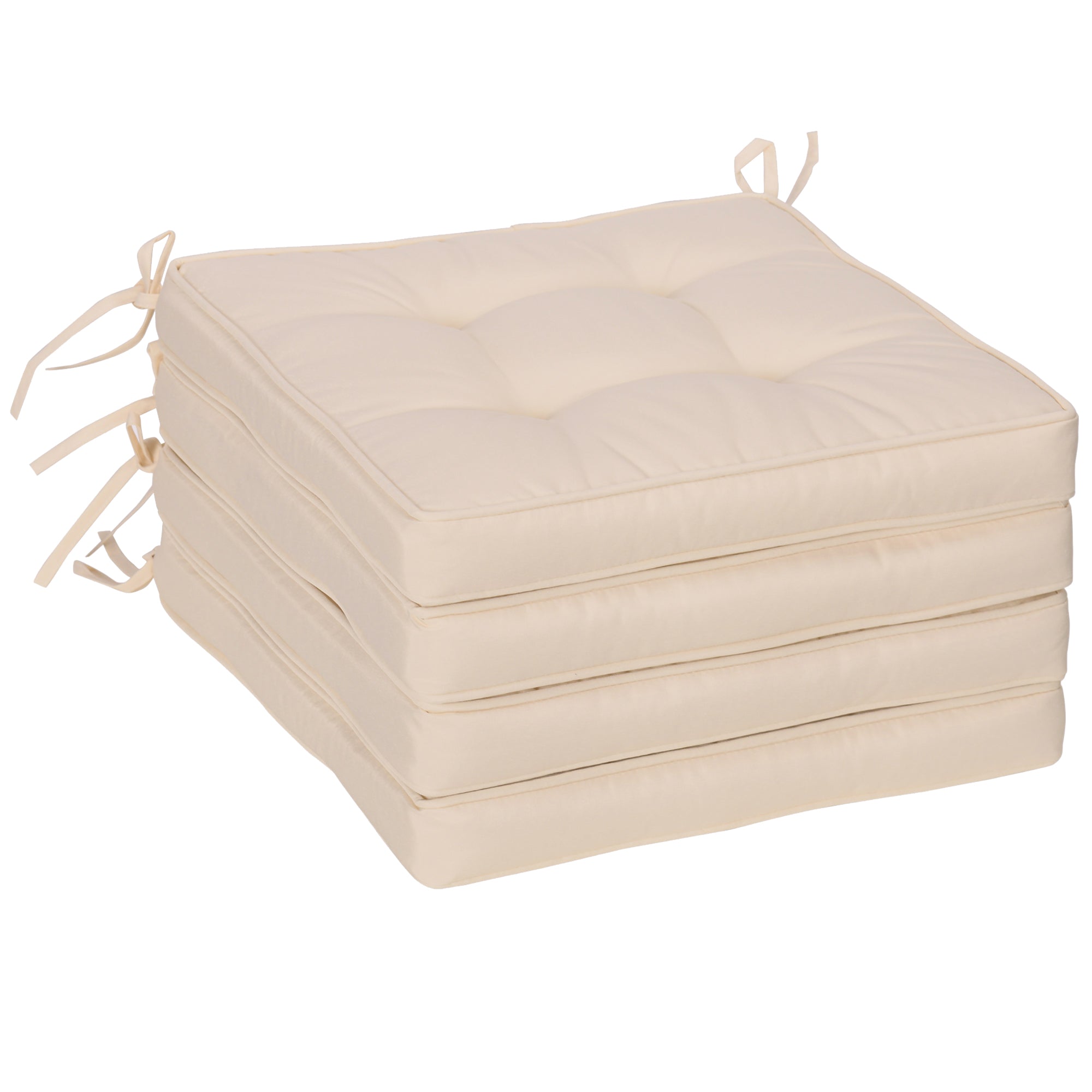 Dining Chair Cushion Set 42x42x5 cm Set of 4 Pieces Waterproof Garden Chair Cushions with 2 Fastening Ties Cream