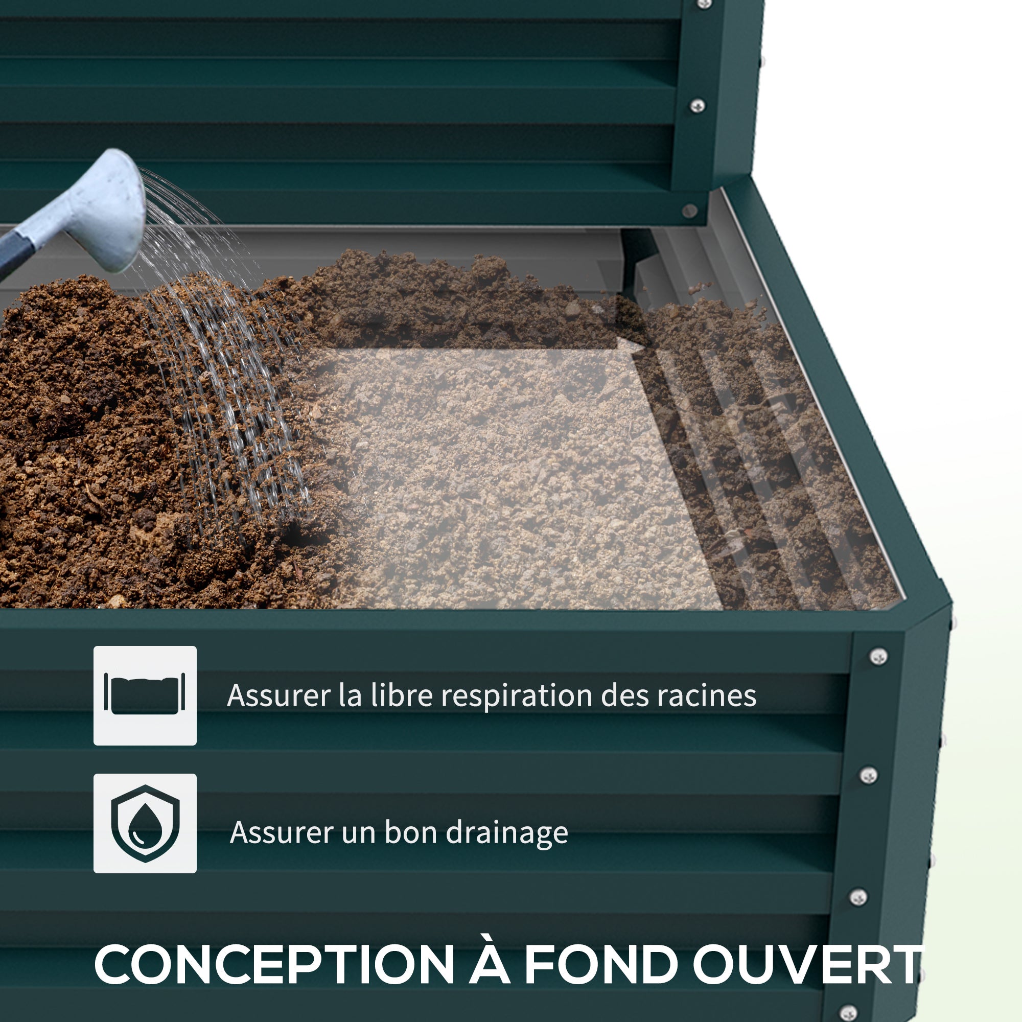 Square Garden Planter Raised Steel Garden Bed Open Bottom 2 Levels for Herbs Vegetables Fruits Flowers 120 x 101 x 58 cm green